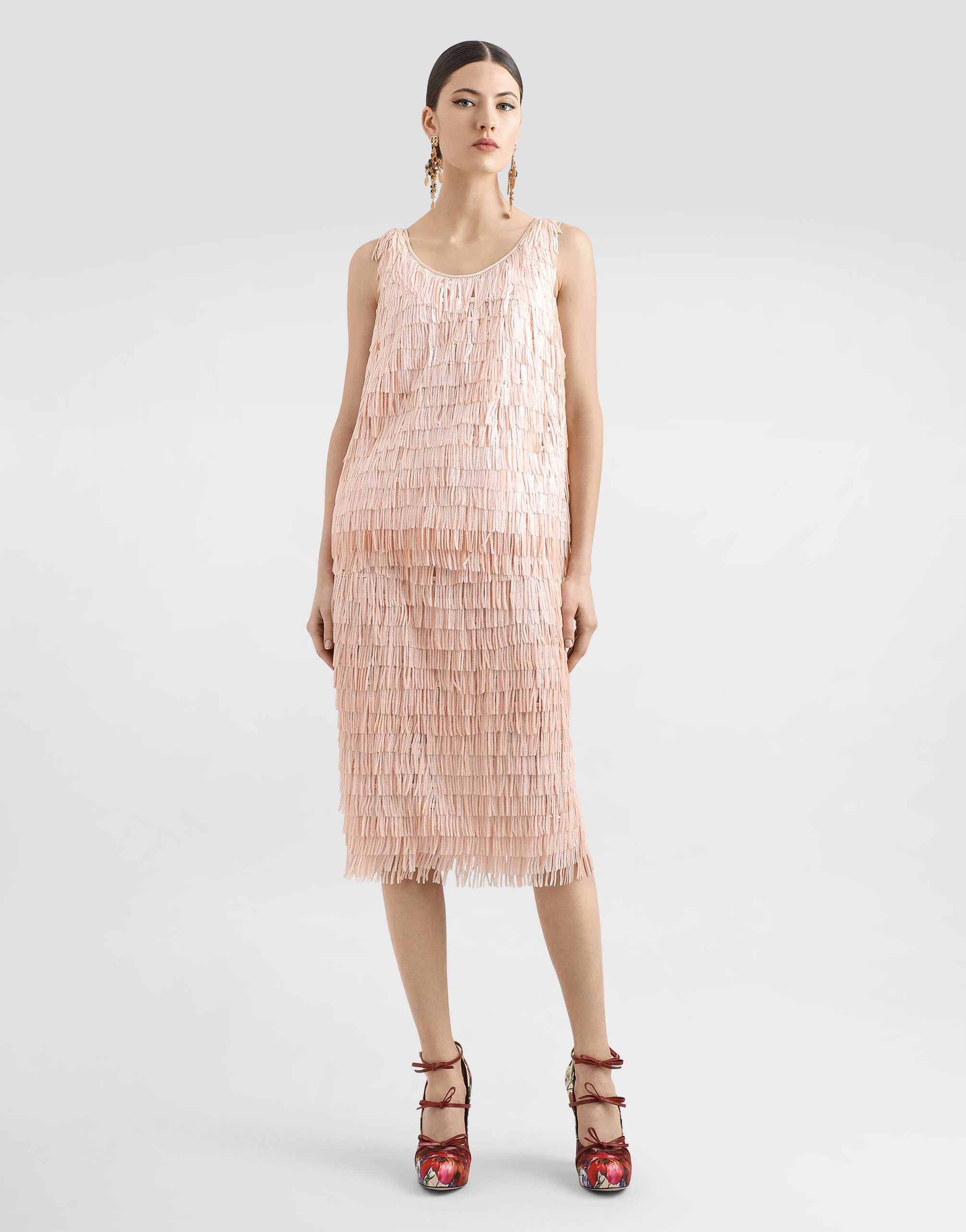 Sleeveless top with sequined fringe embellishment