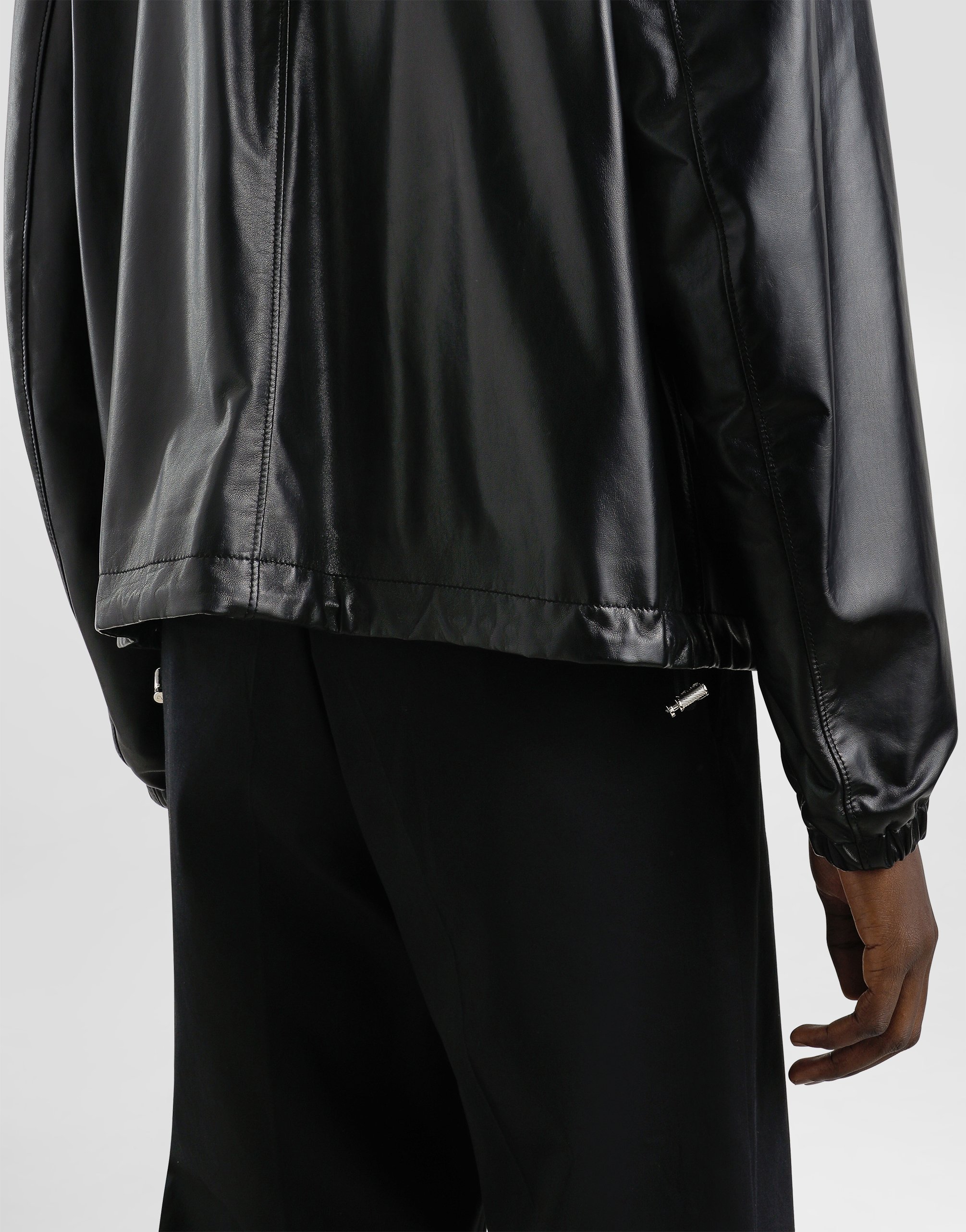Dolce & Gabbana Leather Double-face Bomber Jacket With Drawstring In Black