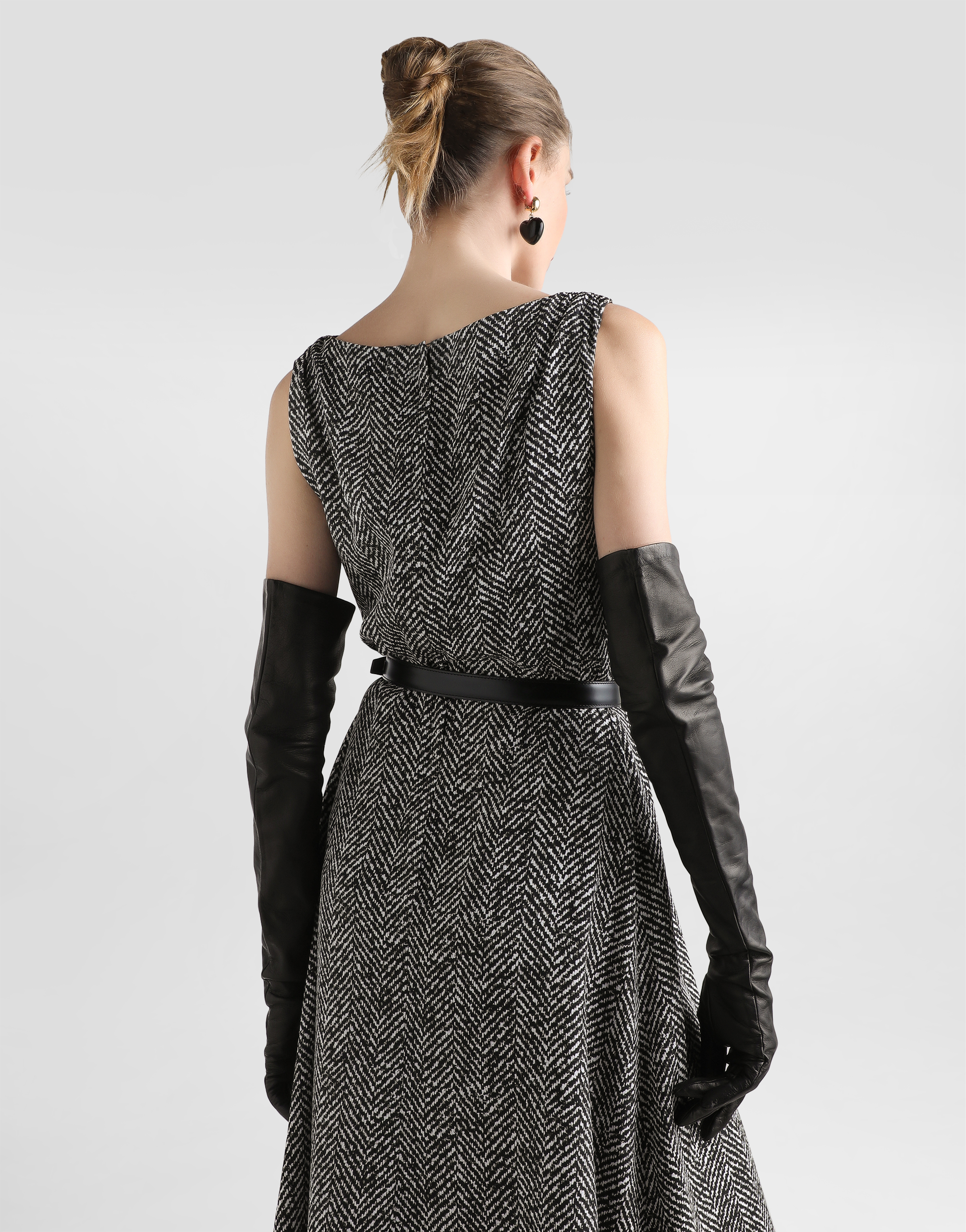 Heavy crêpe cocktail dress with chevron print
