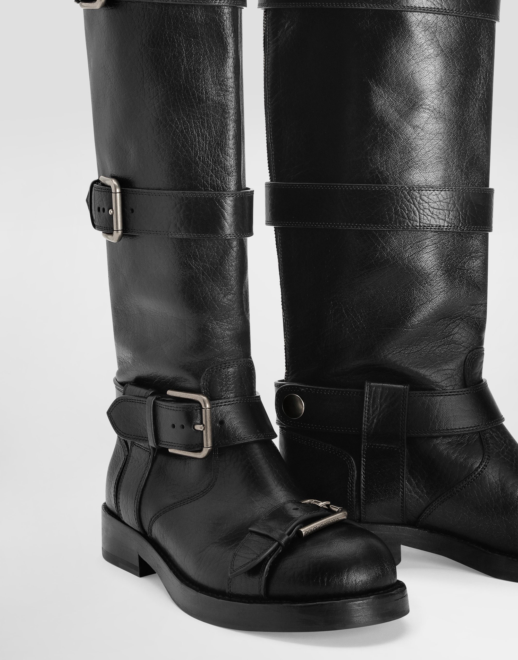 Dolce & Gabbana Buckle-strap Leather Boots In Black