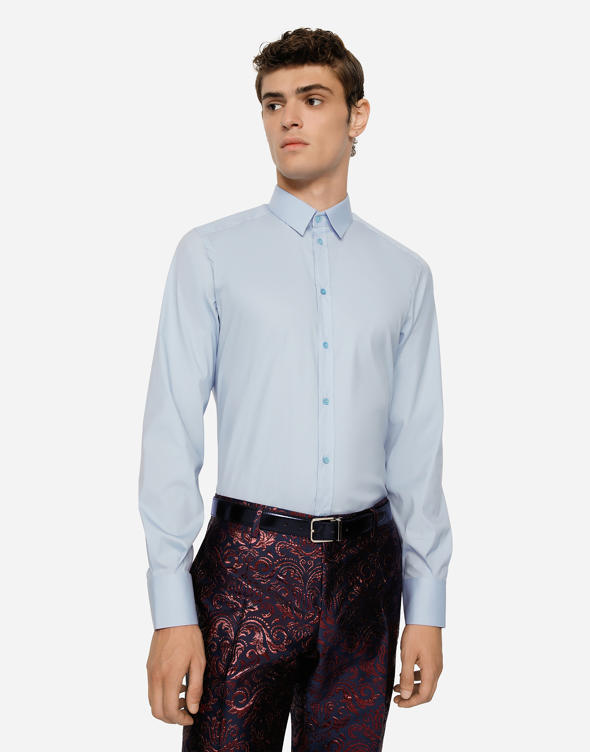 Shop Dolce & Gabbana Stretch Cotton Poplin Shirt In Blue