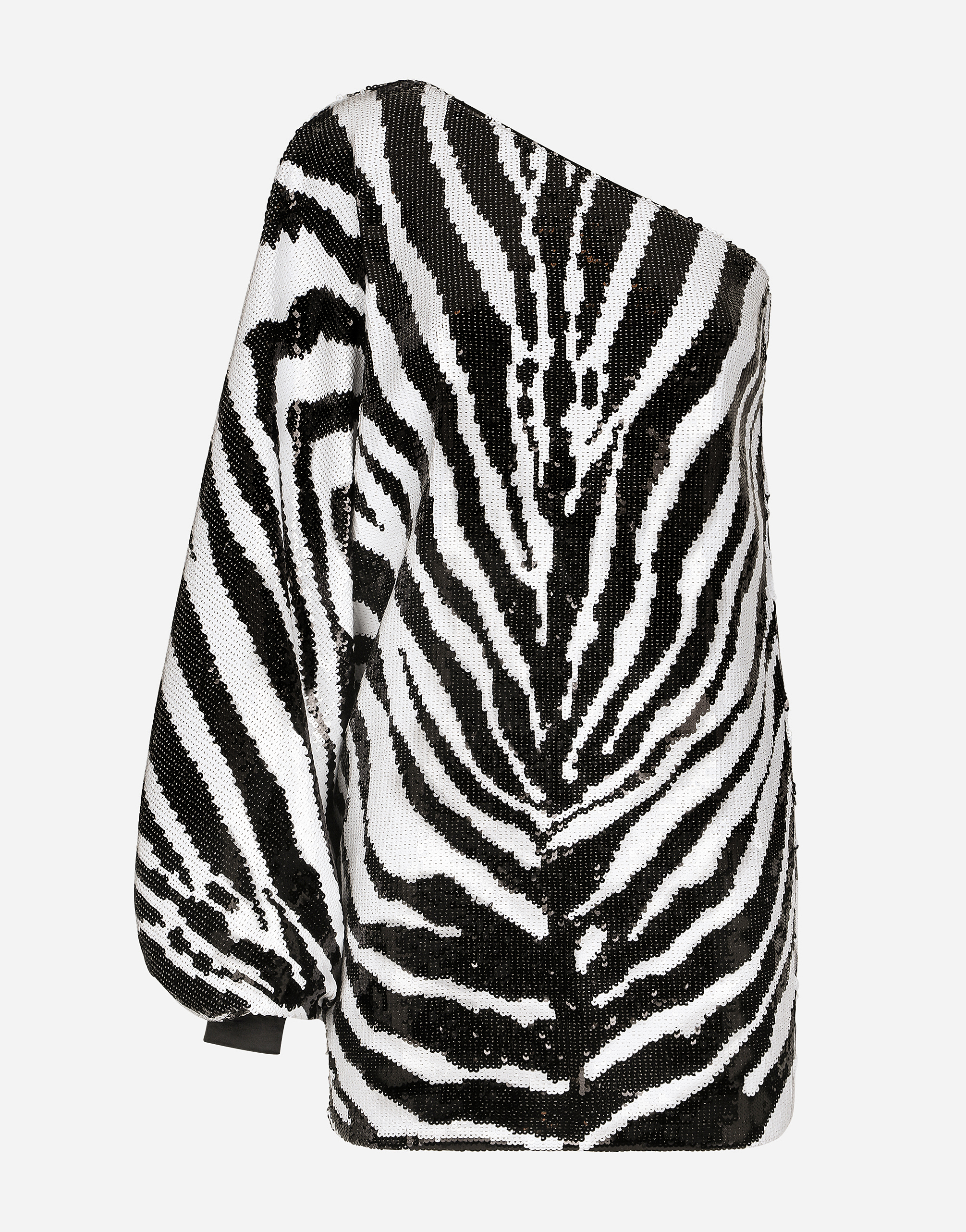 Dolce & Gabbana Short Sequined One-shoulder Dress With Zebra Print In Multicolor
