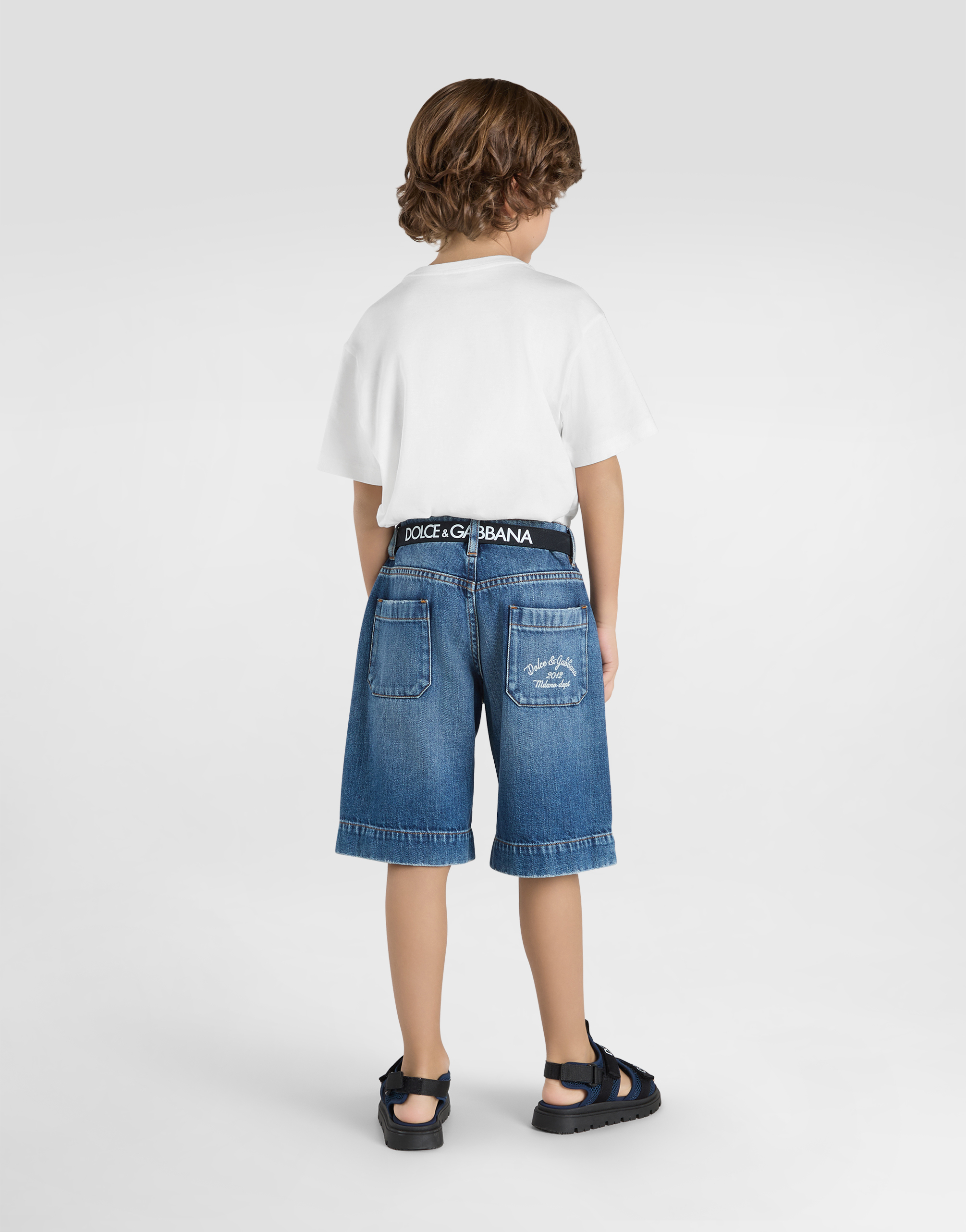 Dolce & Gabbana 5-pocket Denim Shorts With Dolce&gabbana Logo In Variante Abbinata