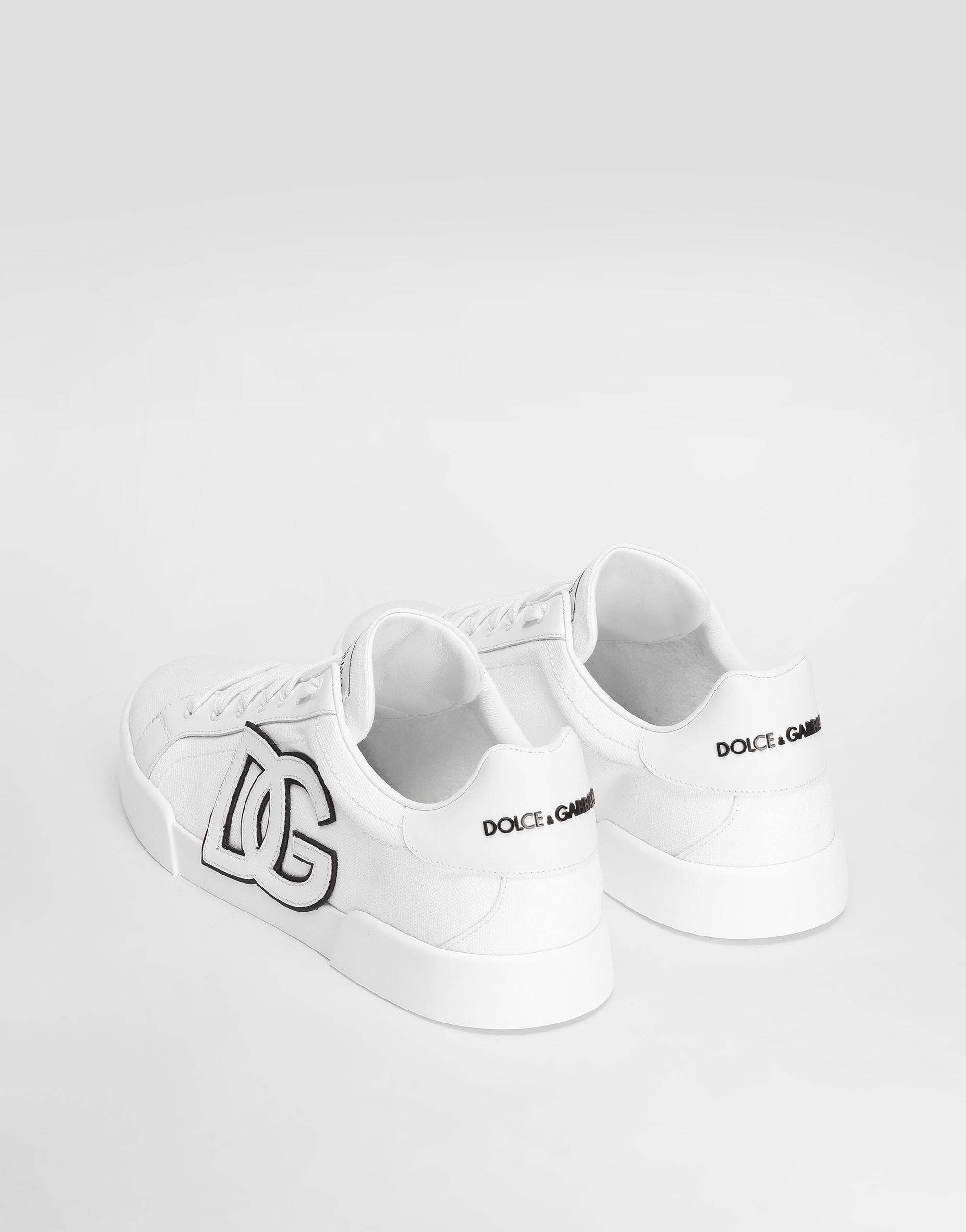 Dolce & Gabbana Portofino Low-top Sneaker In Canvas And Nappa Calfskin In White
