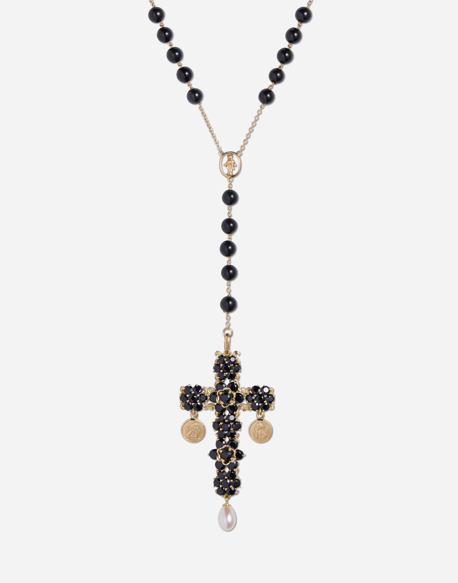 Shop Dolce & Gabbana Tradition Rosary In Yellow Gold Black Sapphires