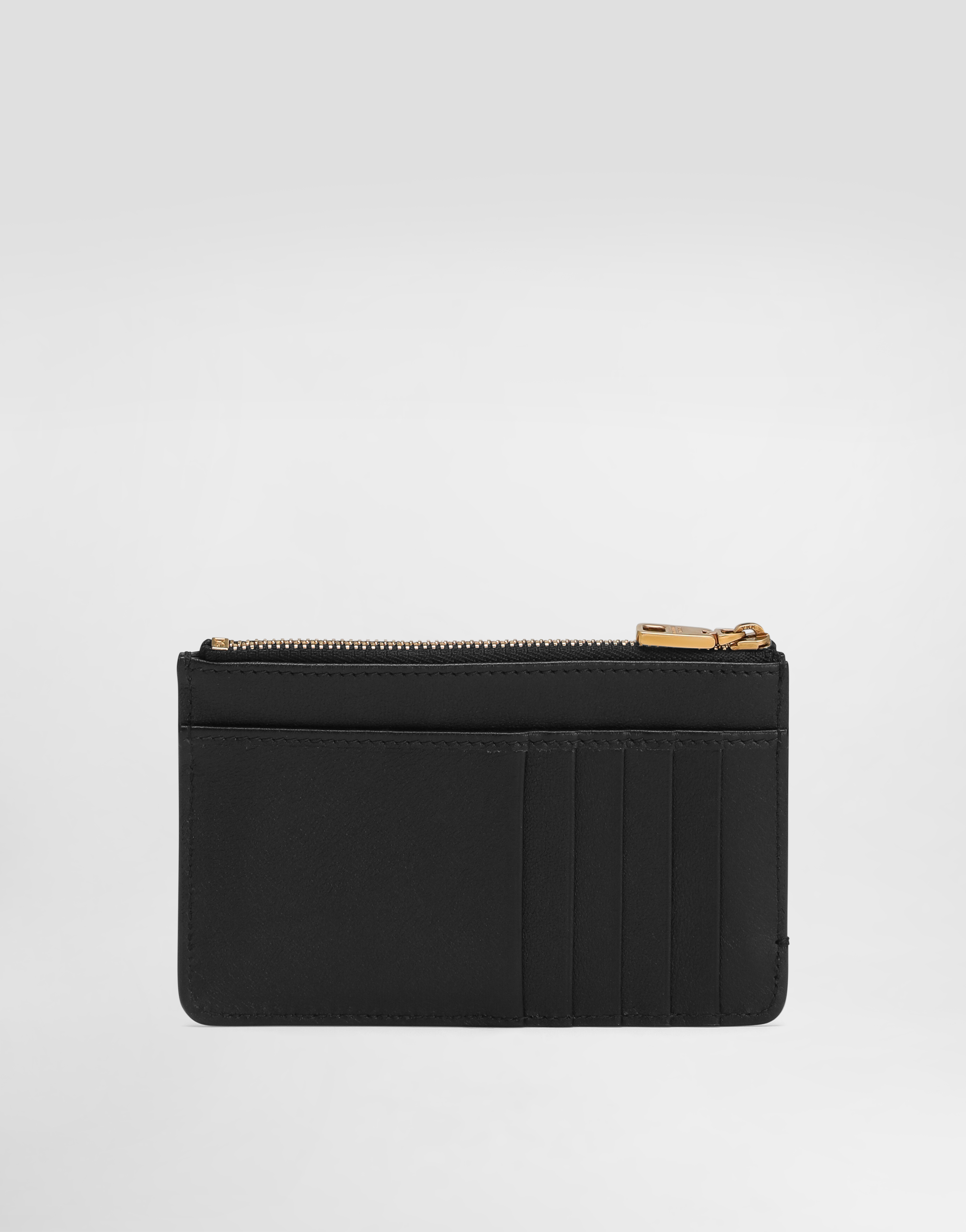 Dolce & Gabbana Zip-closure Calf Leather Wallet With Gold-tone Hardware In Black