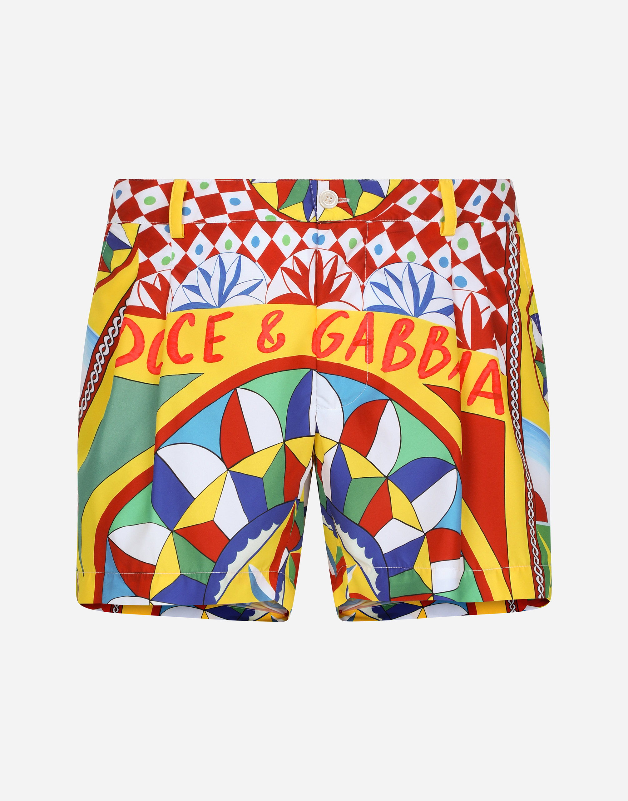 Shop Dolce & Gabbana Short Swim Trunks With Carretto Print In Red