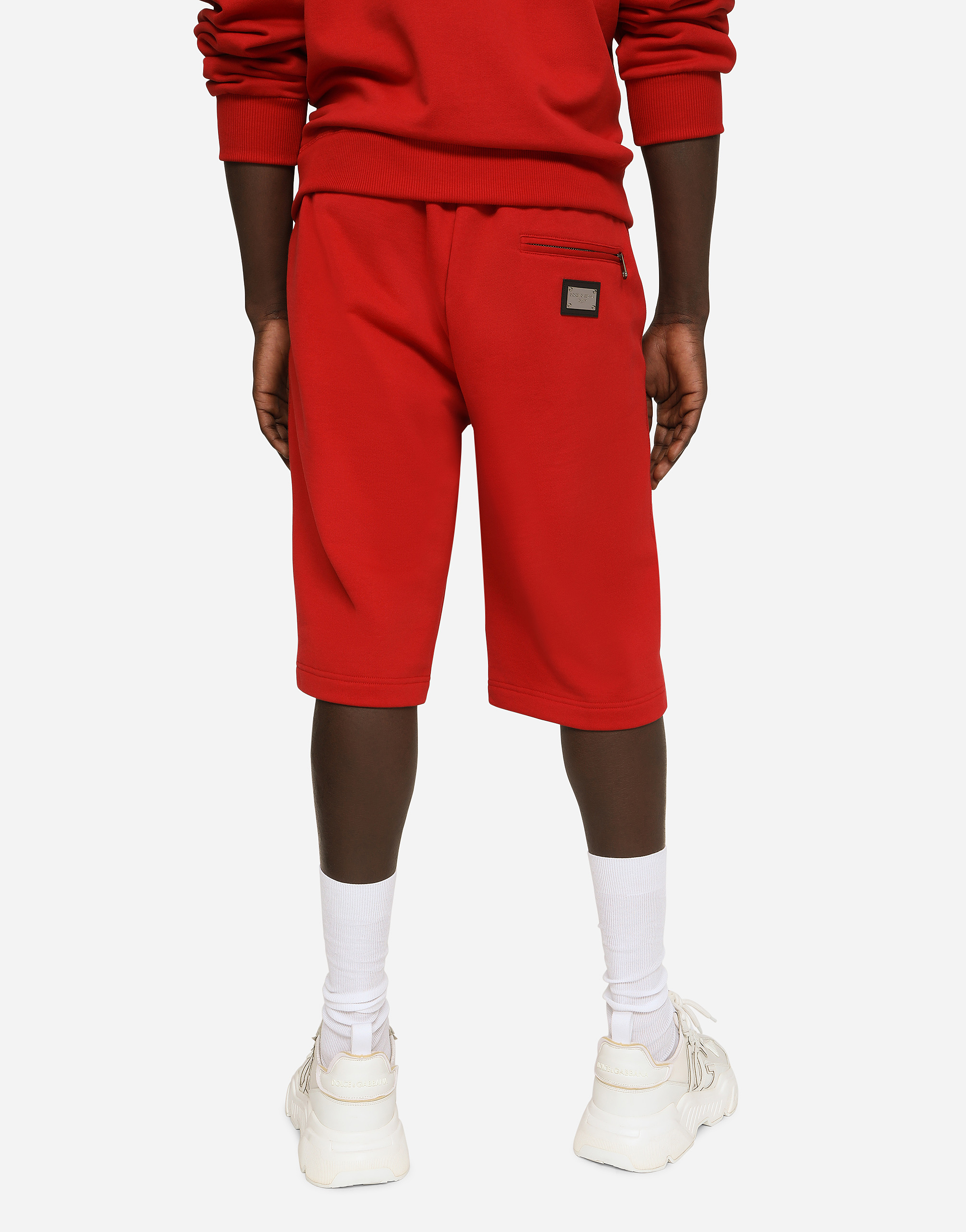 Shop Dolce & Gabbana Jersey Jogging Shorts With Logo Tag In Red