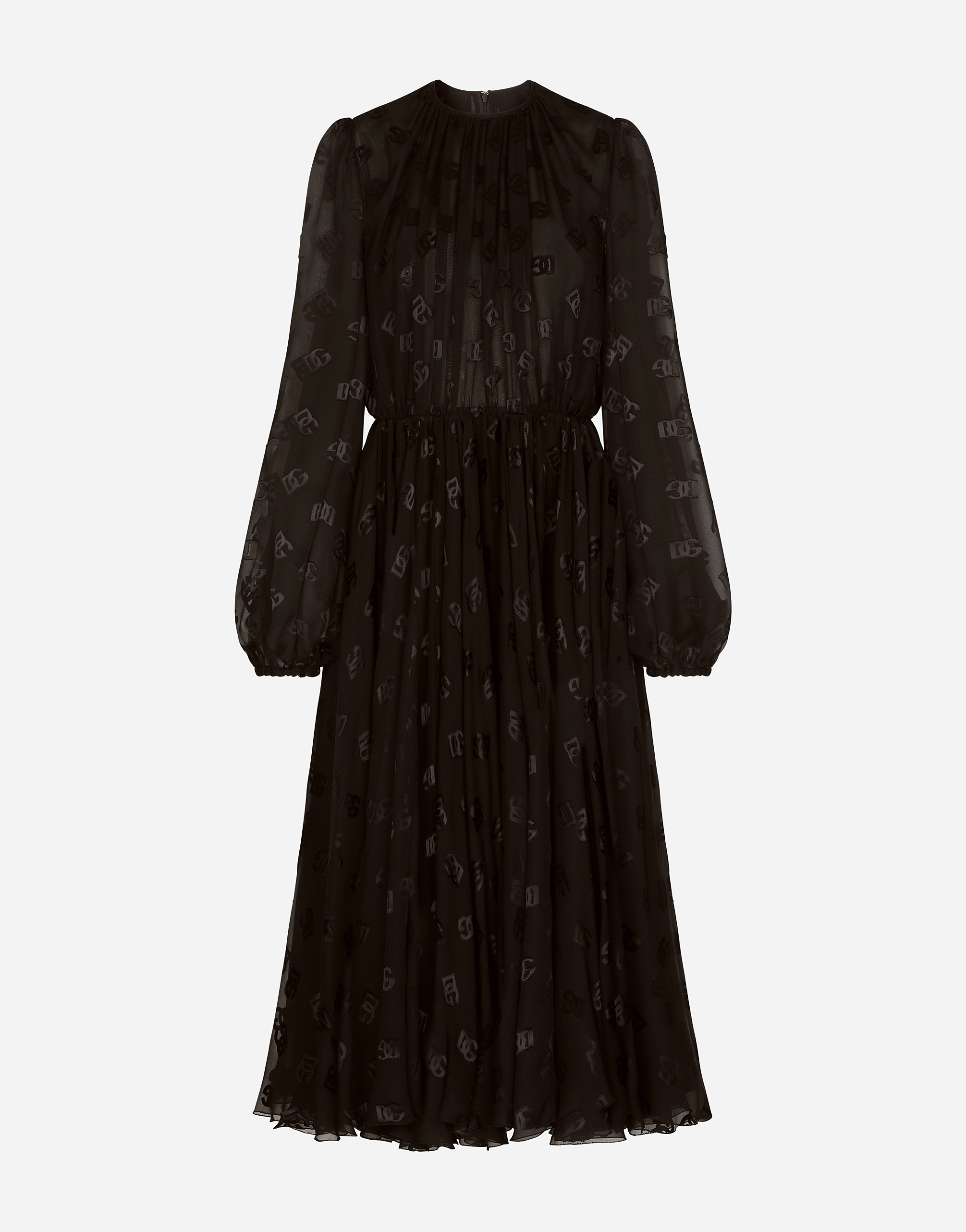 Dolce & Gabbana Devoré Satin Dress With All-over Dg Logo In Black