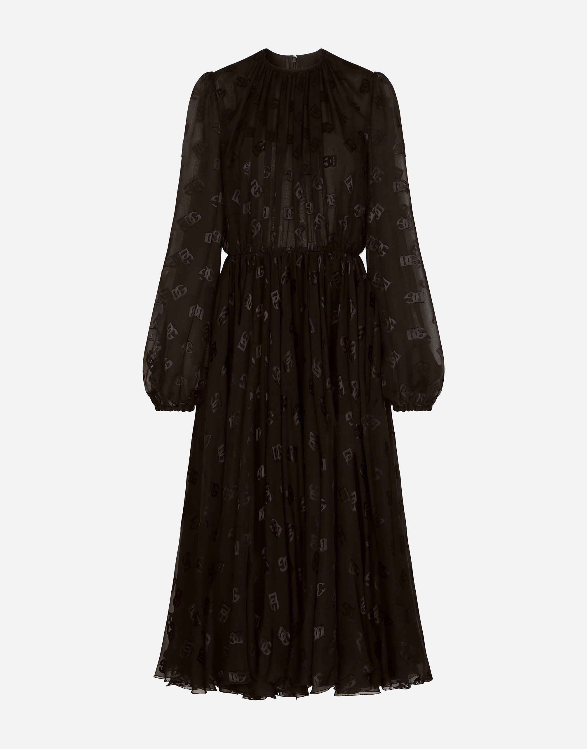 Dolce & Gabbana Devoré Satin Dress With All-over Dg Logo - Woman Dresses Black