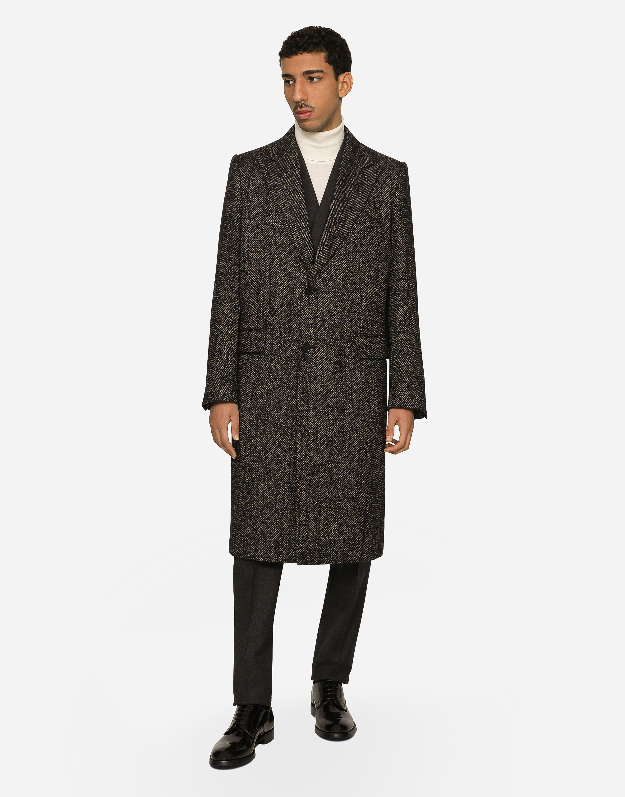 DOLCE & GABBANA SINGLE-BREASTED HERRINGBONE ALPACA WOOL COAT