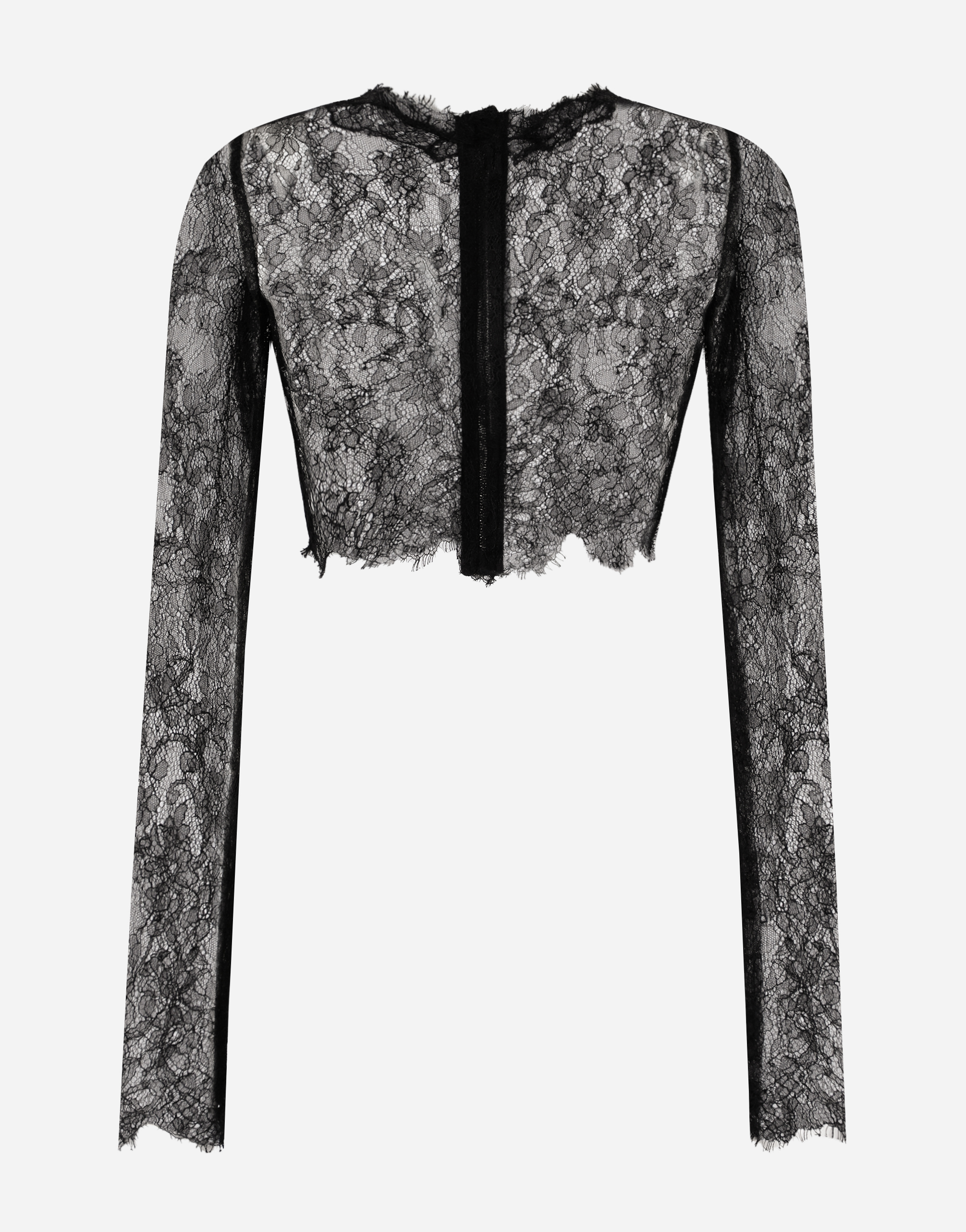 Long-sleeved Chantilly lace crop top