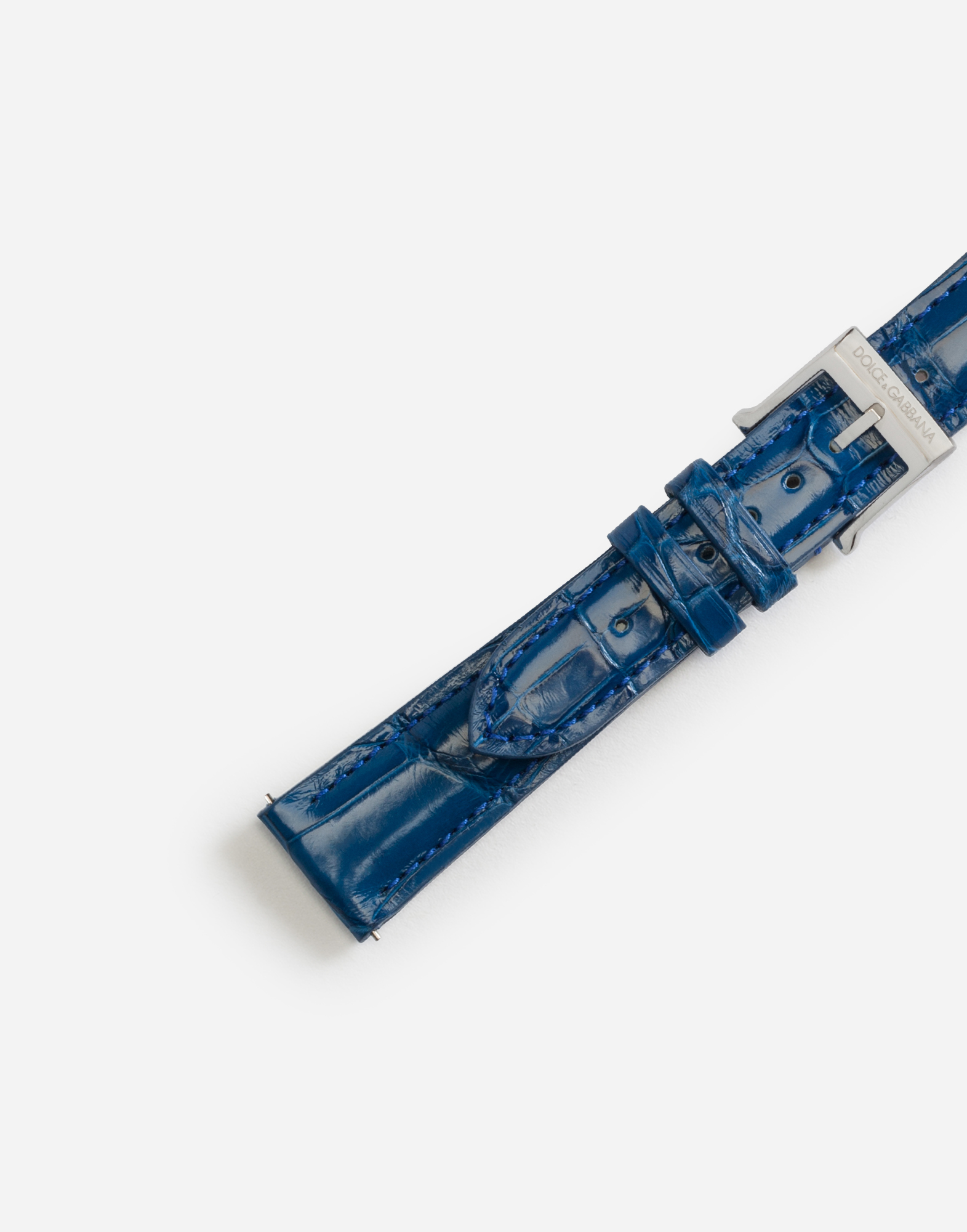 Shop Dolce & Gabbana Alligator Strap With Buckle And Hook In Steel In Navy Blue