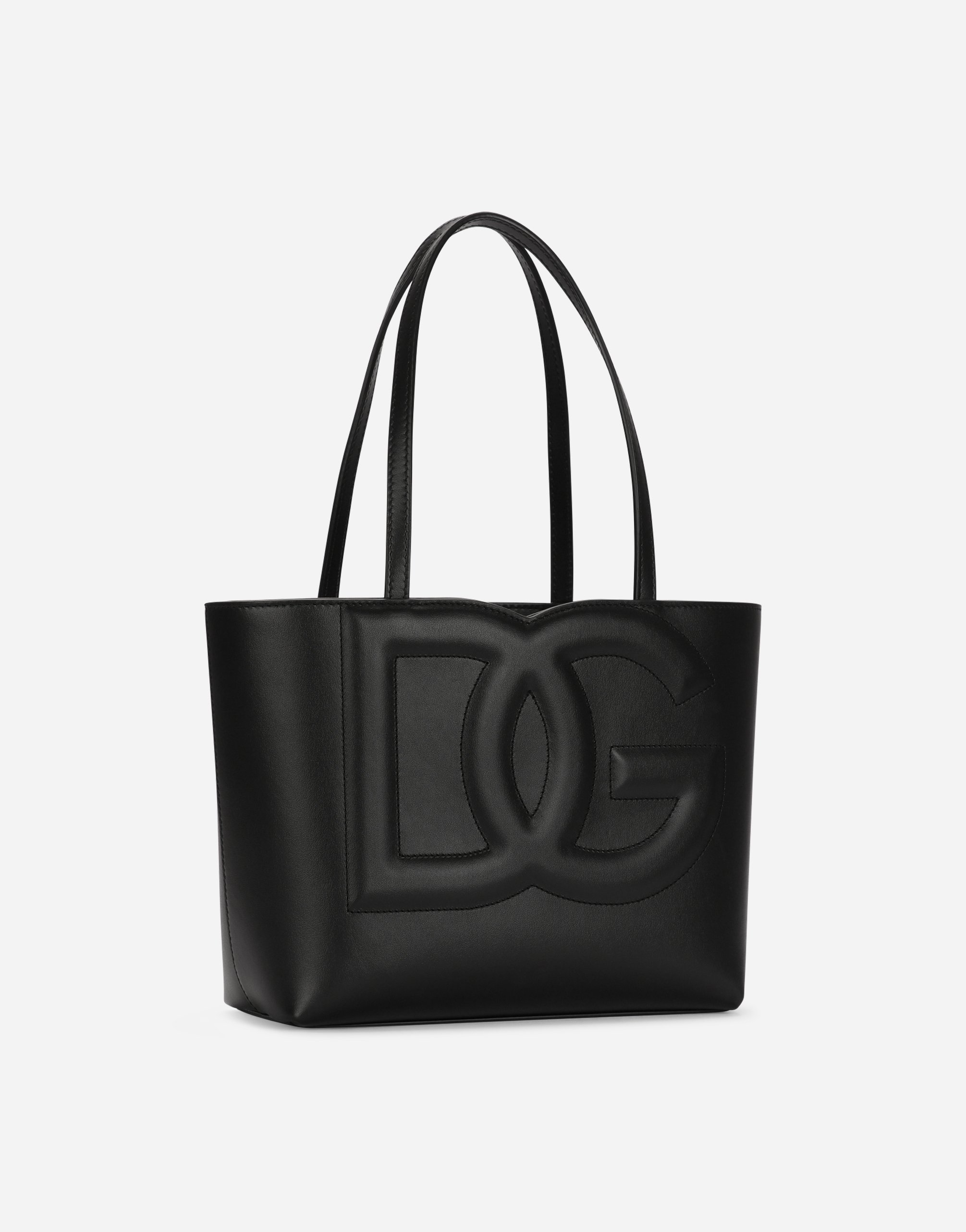 Shop Dolce & Gabbana Small Calfskin Shopper With Logo In Black