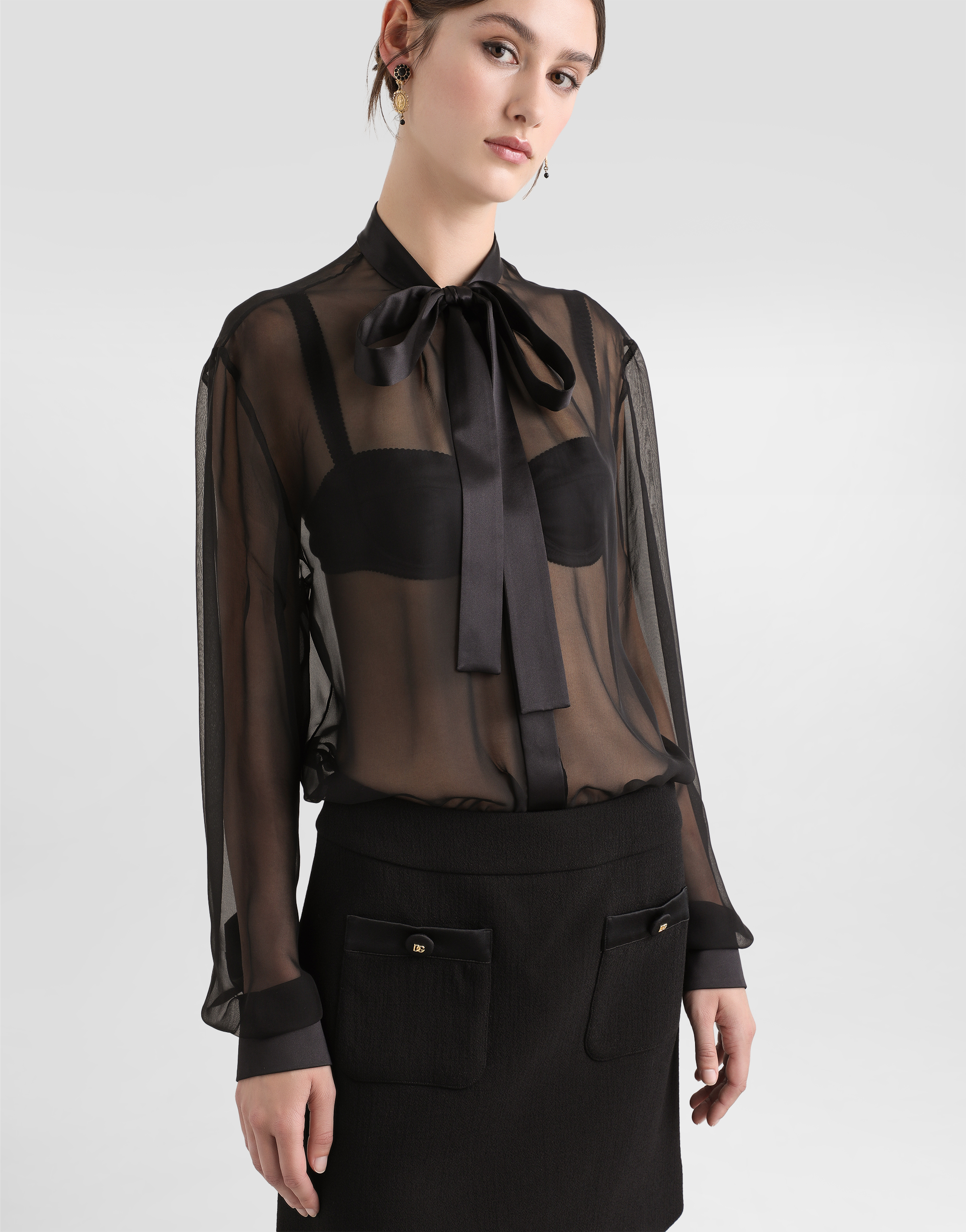 Dolce & Gabbana High-neck Silk Chiffon Blouse In Black