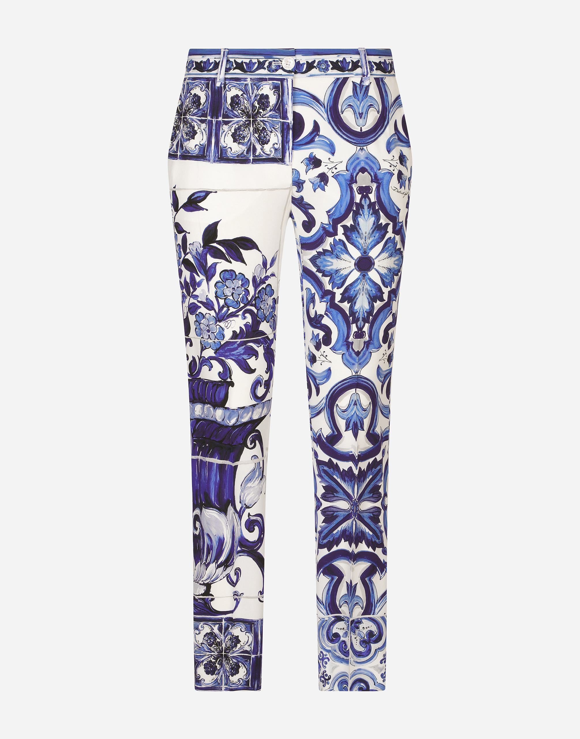 Dolce & Gabbana Majolica-print Charmeuse Pants In Multicolor