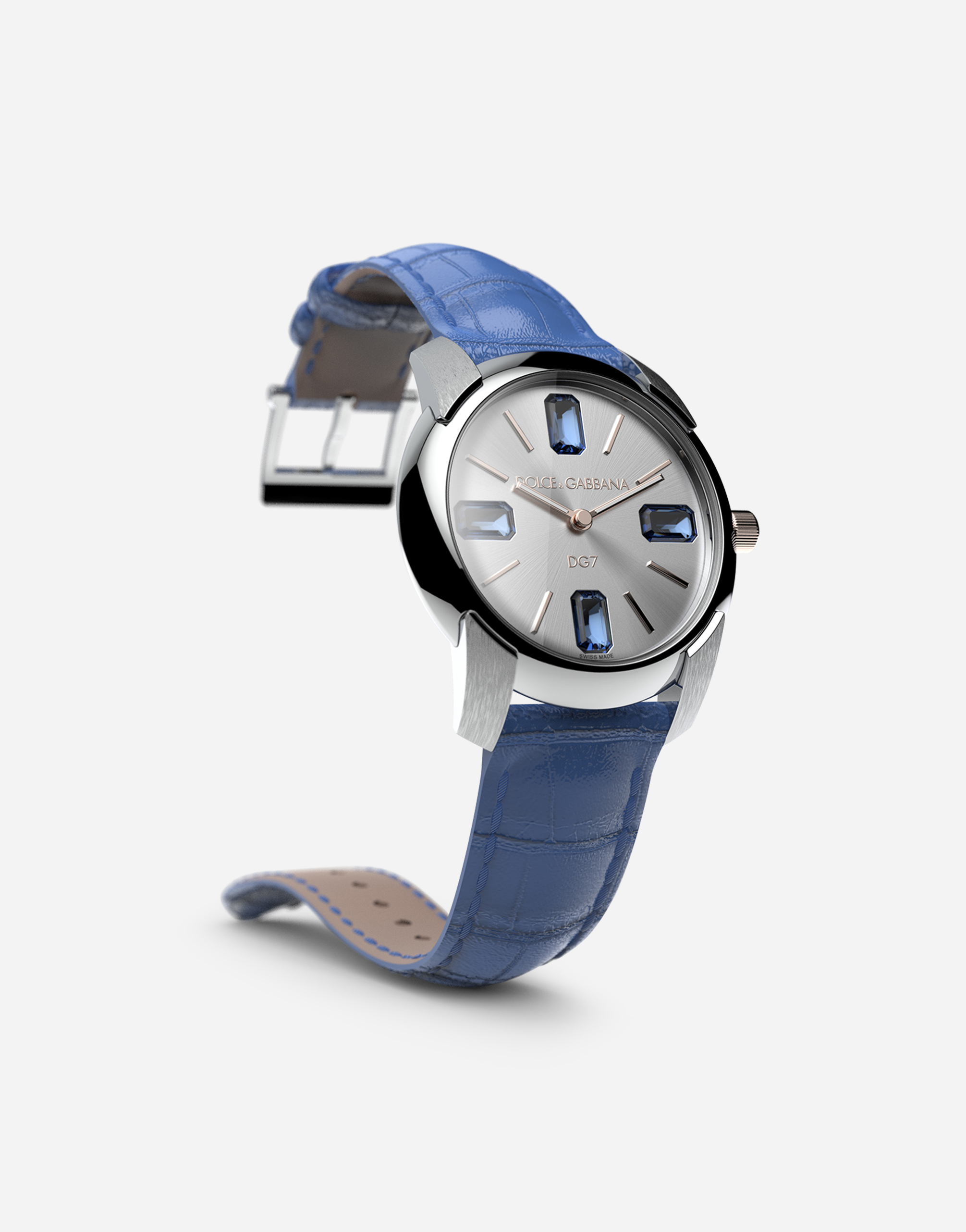 Shop Dolce & Gabbana Watch With Alligator Strap In Light Blue