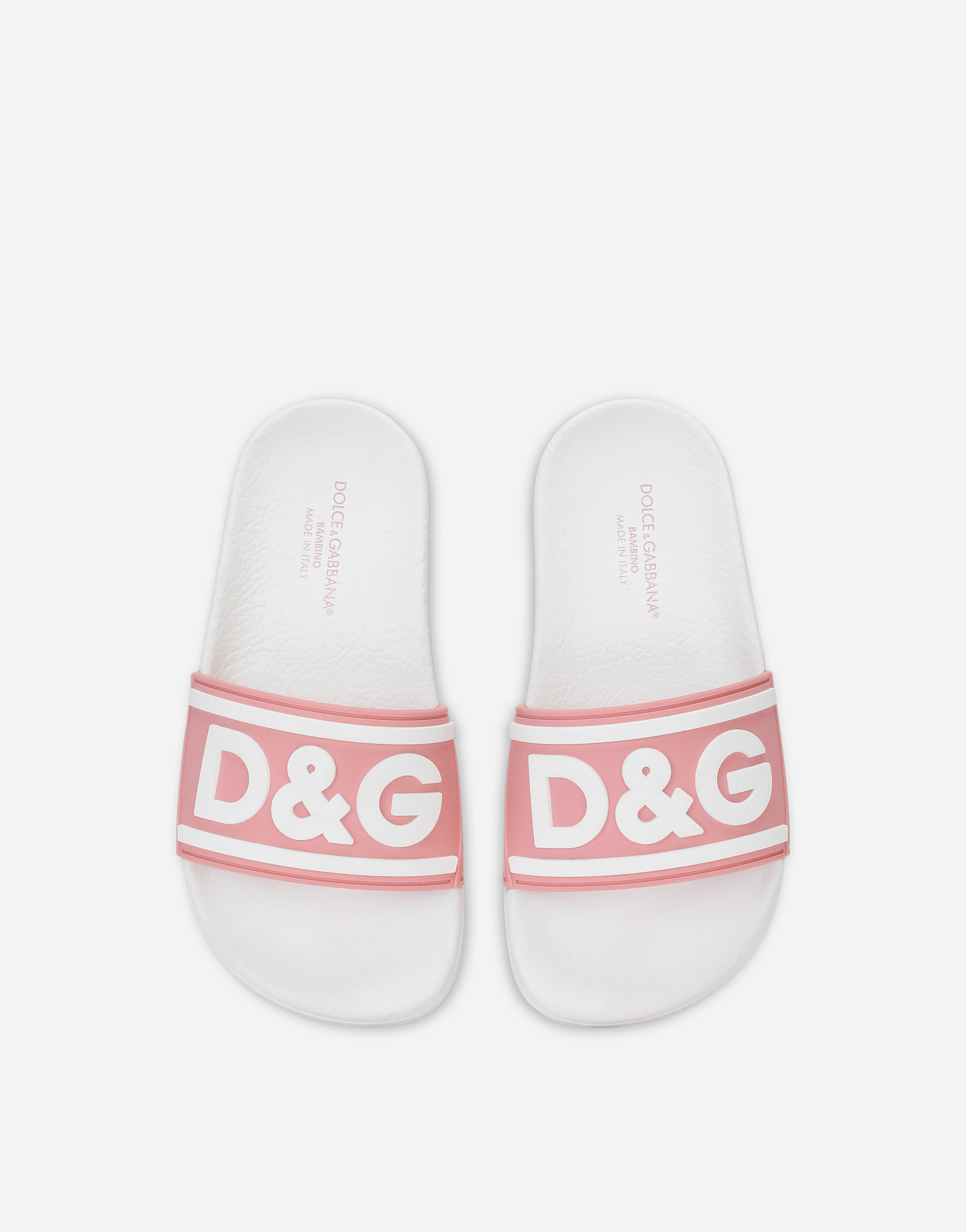 Dolce & Gabbana Rubber Sliders With Logo Print In Multicolor