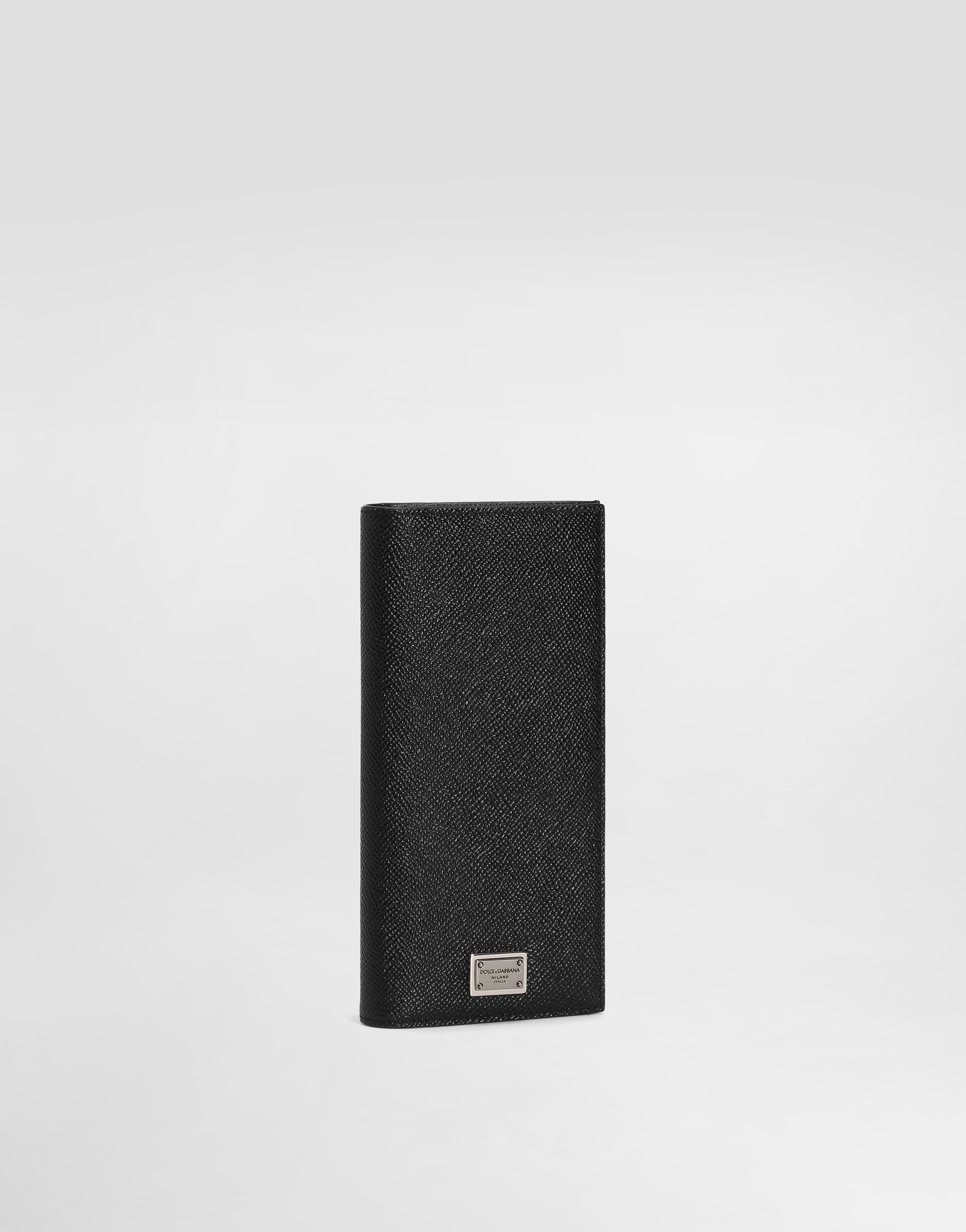 Dolce & Gabbana Calfskin Vertical Wallet With Logo Tag In Black