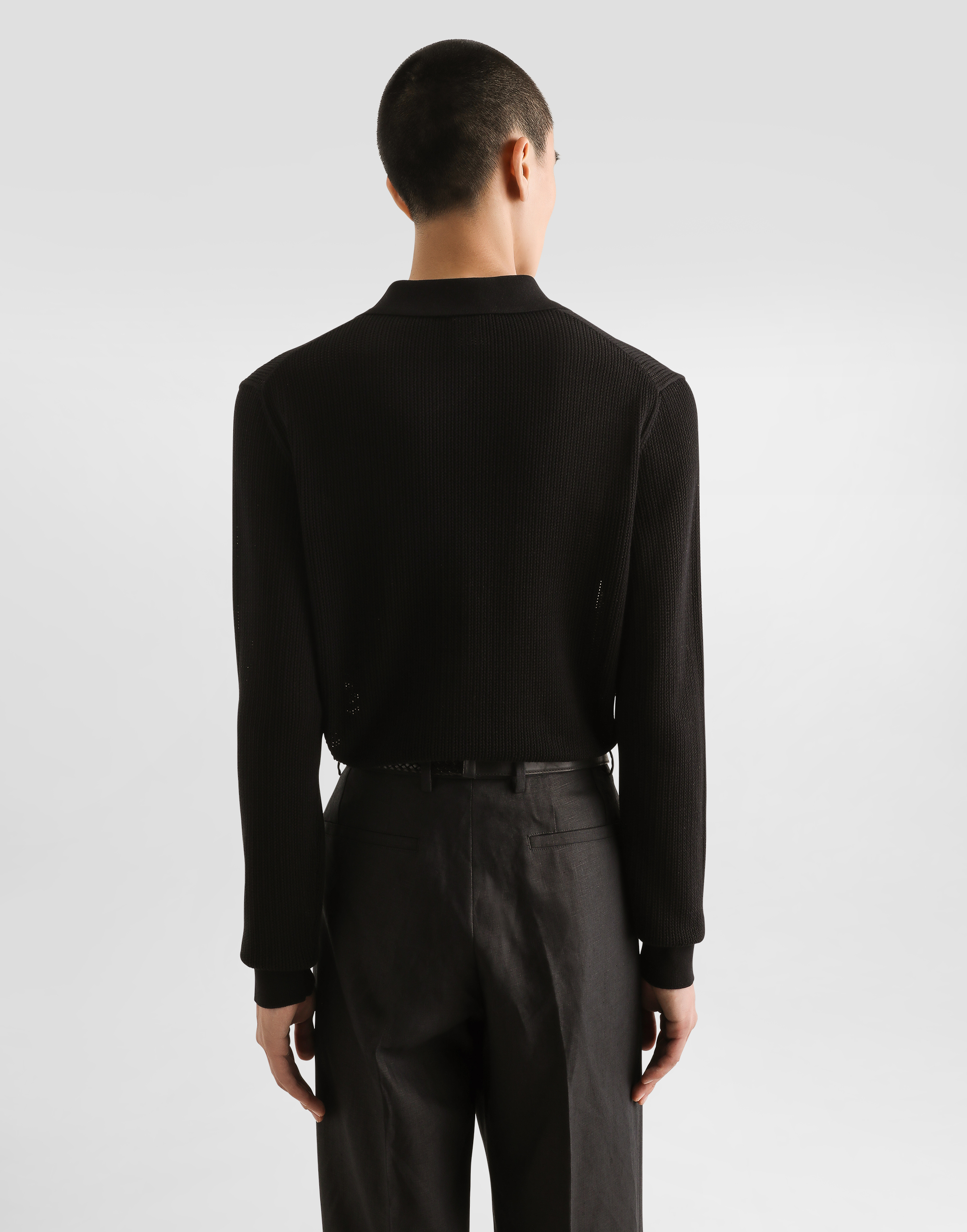 Long-sleeved shirt a cotton openwork knit