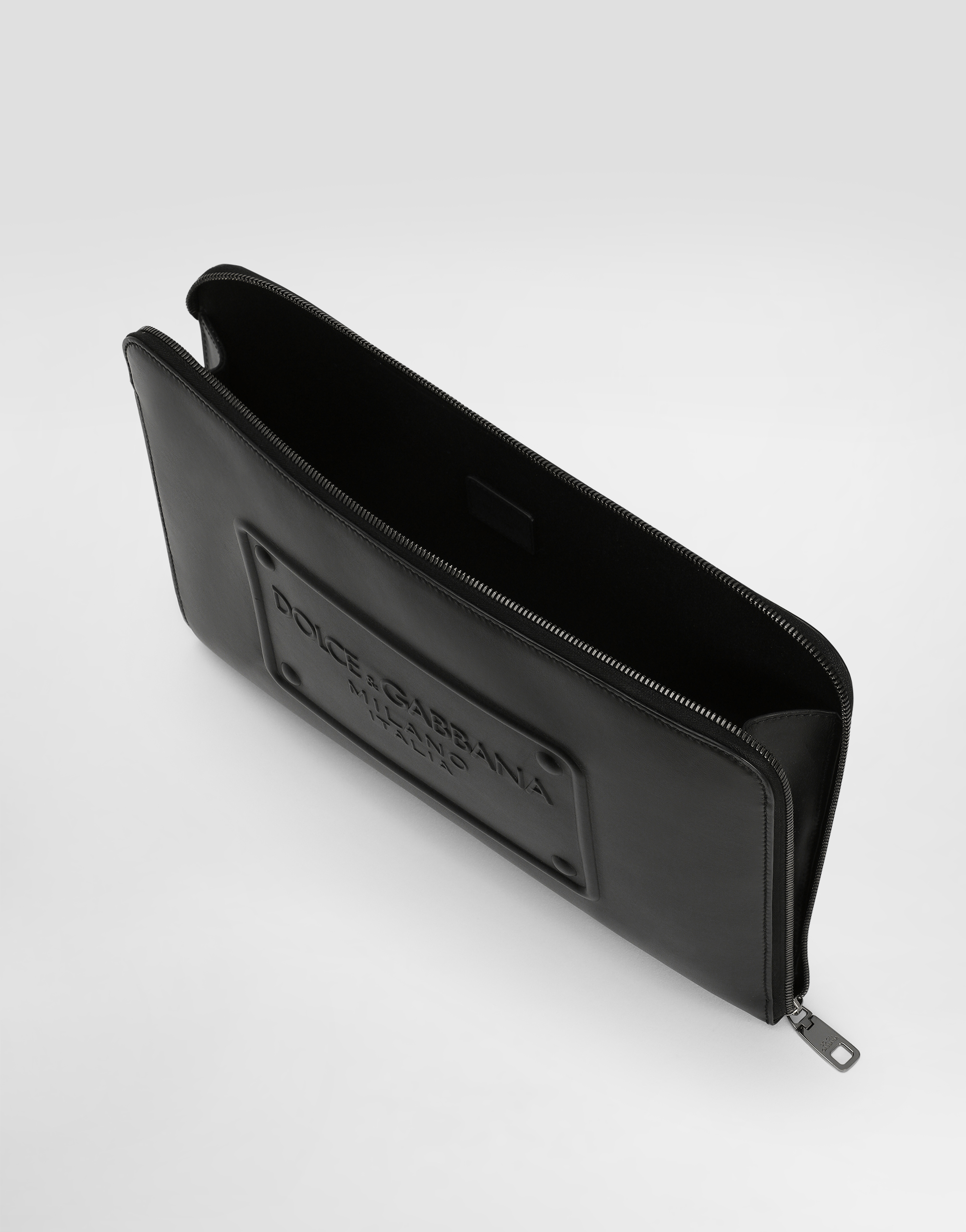 DOLCE & GABBANA LARGE CALFSKIN POUCH WITH RAISED LOGO
