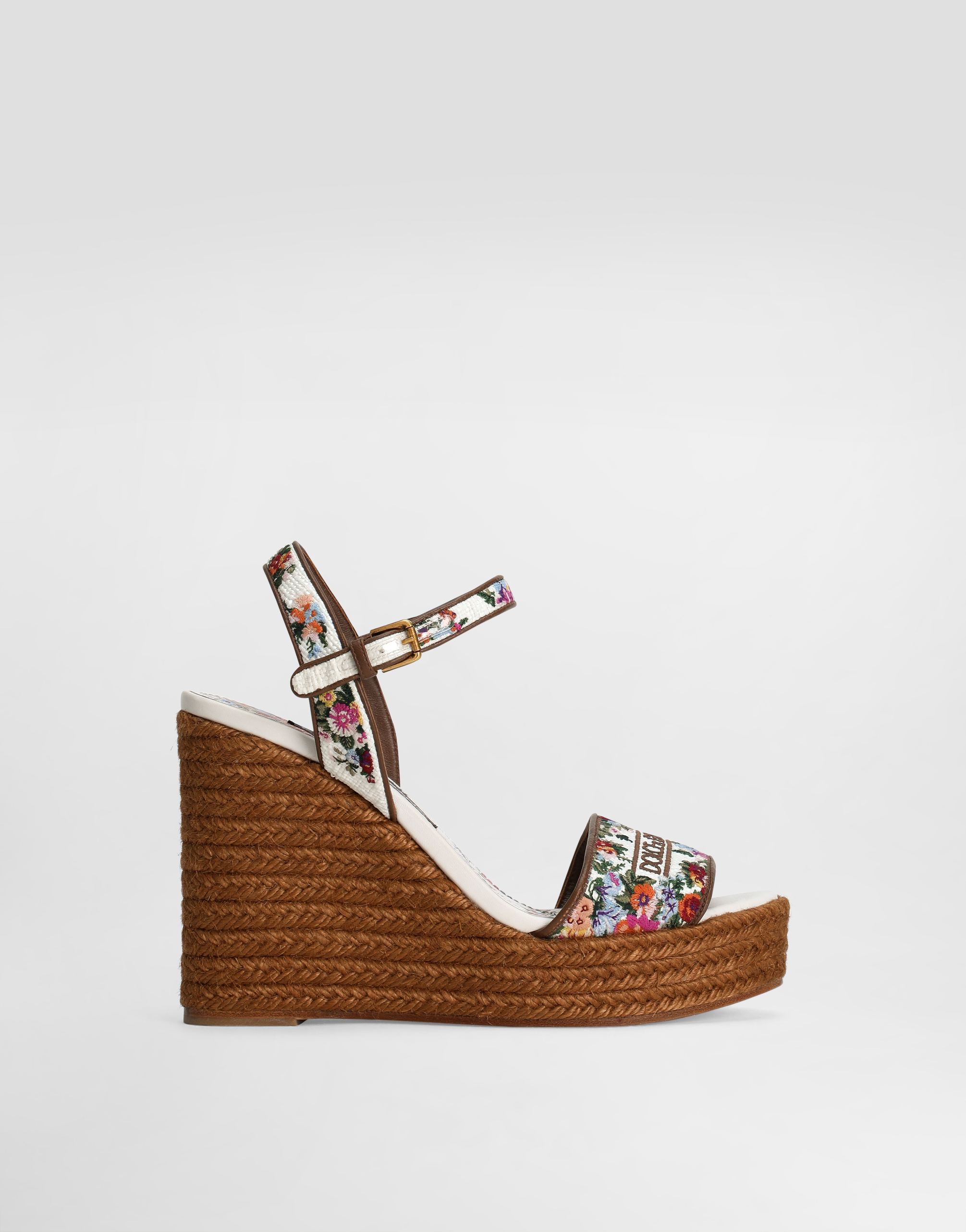 Nappa leather weDGe sandals with embroidery in White for Women