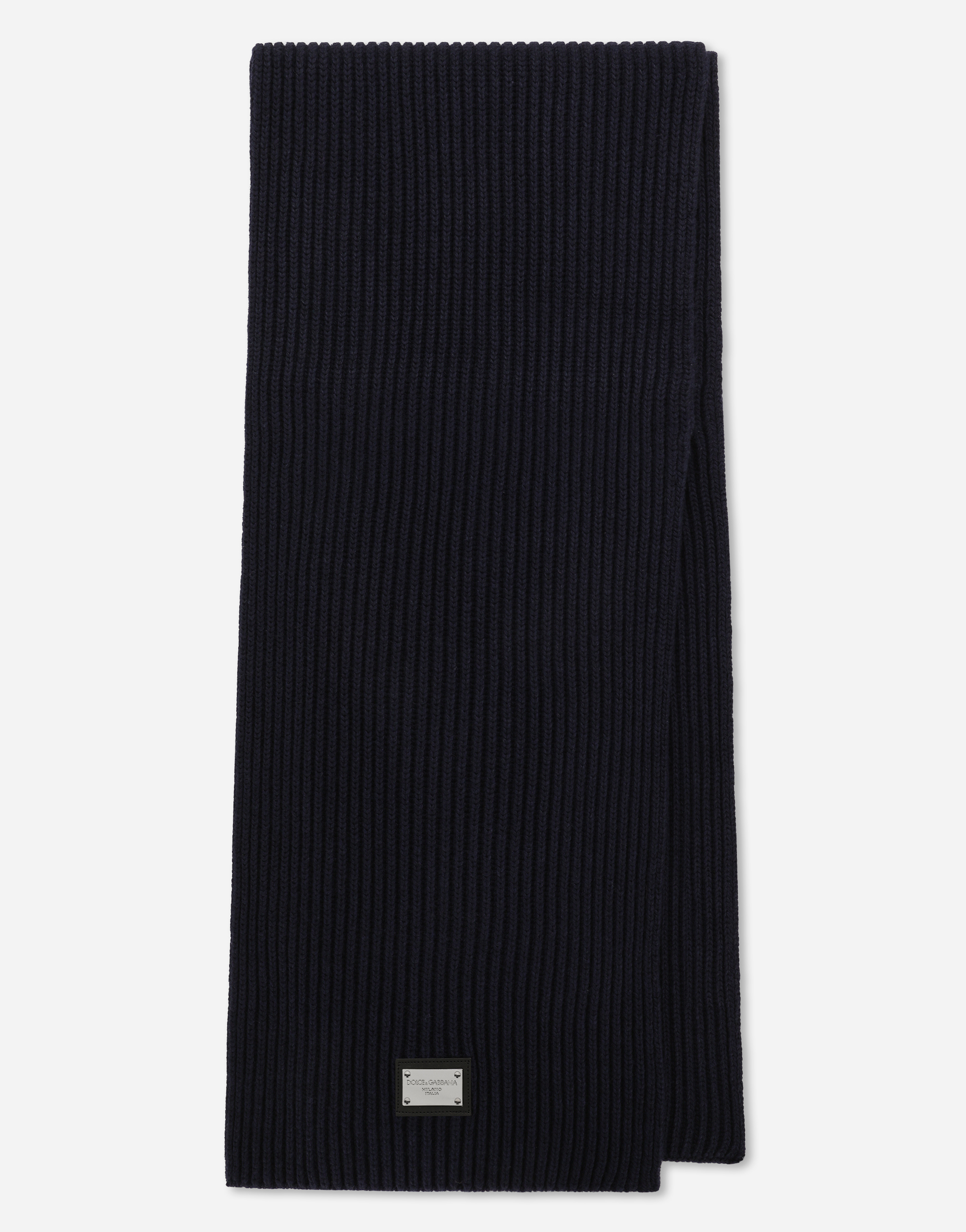 Dolce & Gabbana Wool Scarf With Dg Patch In Blue