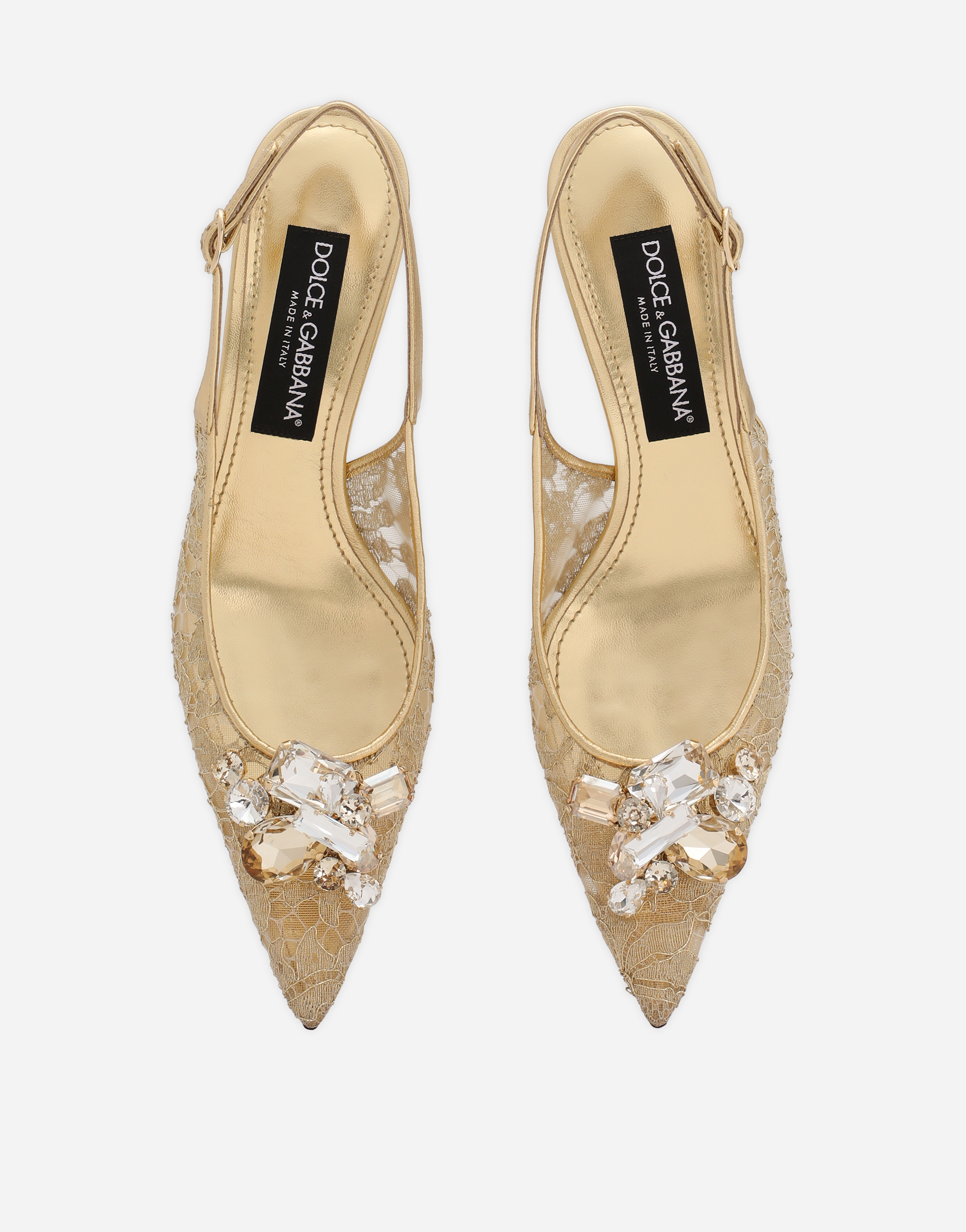 Dolce & Gabbana Rainbow Lace Slingbacks In Lurex Lace In Gold