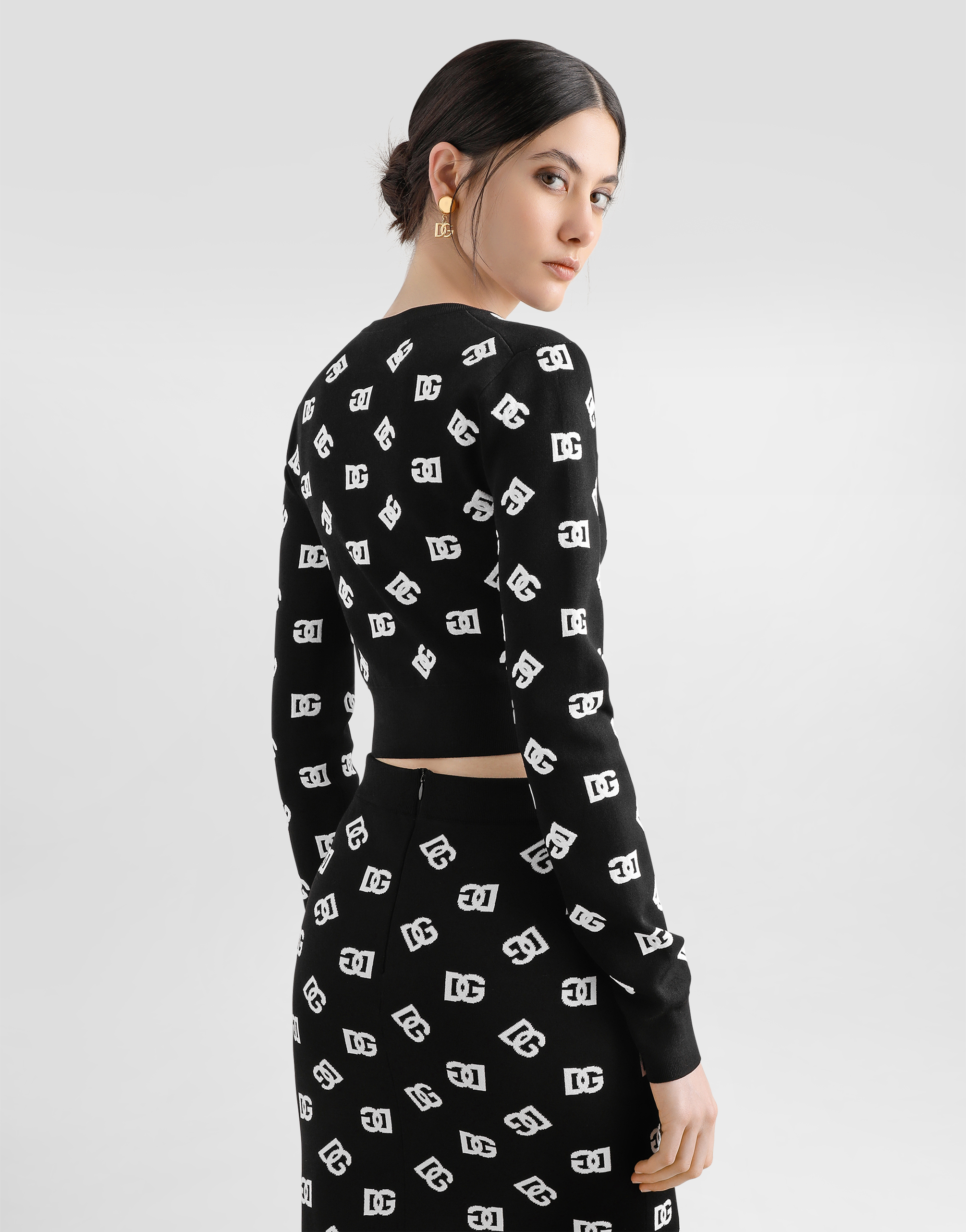 Shop Dolce & Gabbana Cropped Viscose Jacquard Sweater With Dg Logo In Print