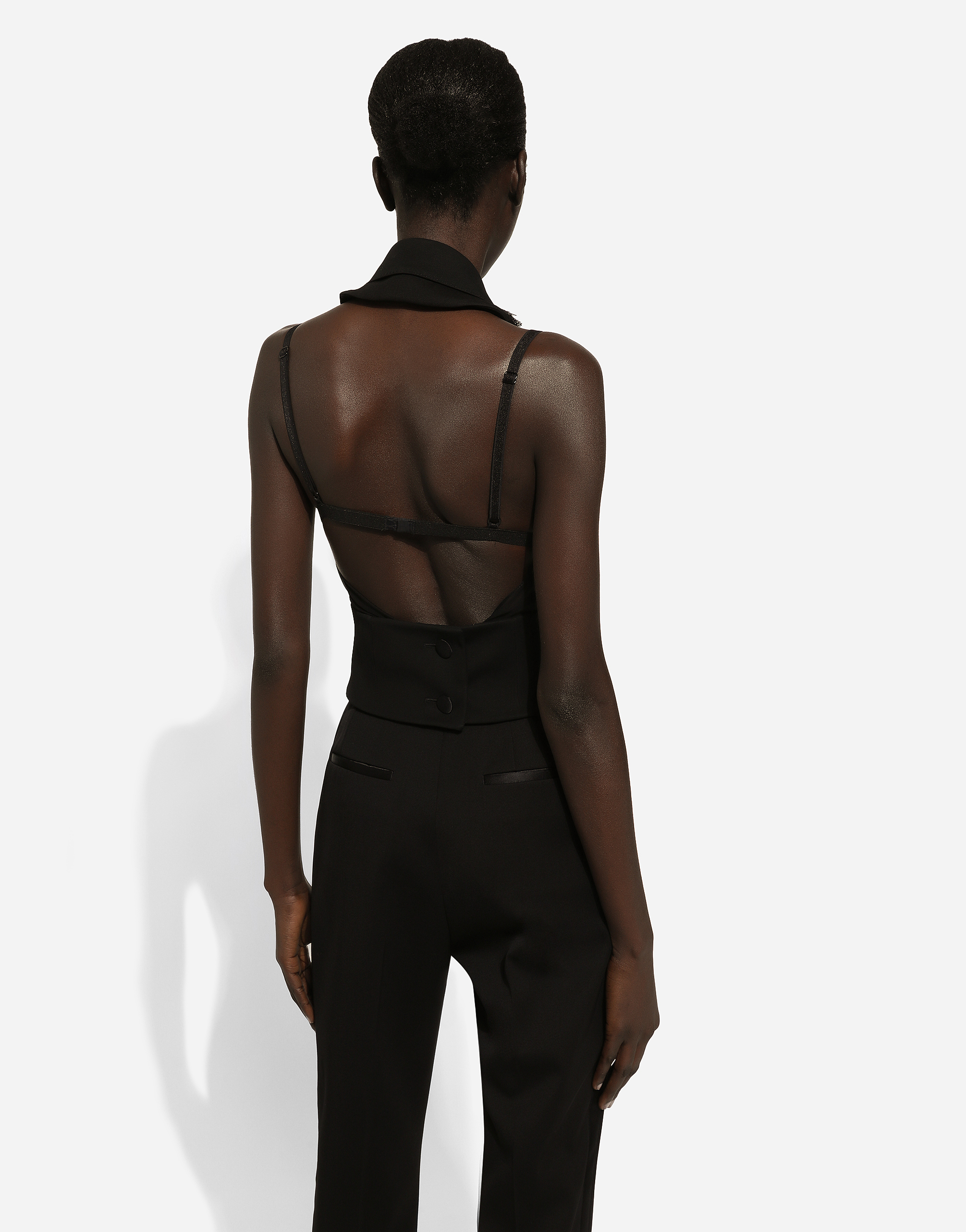 Double-breasted wool gabardine waistcoat