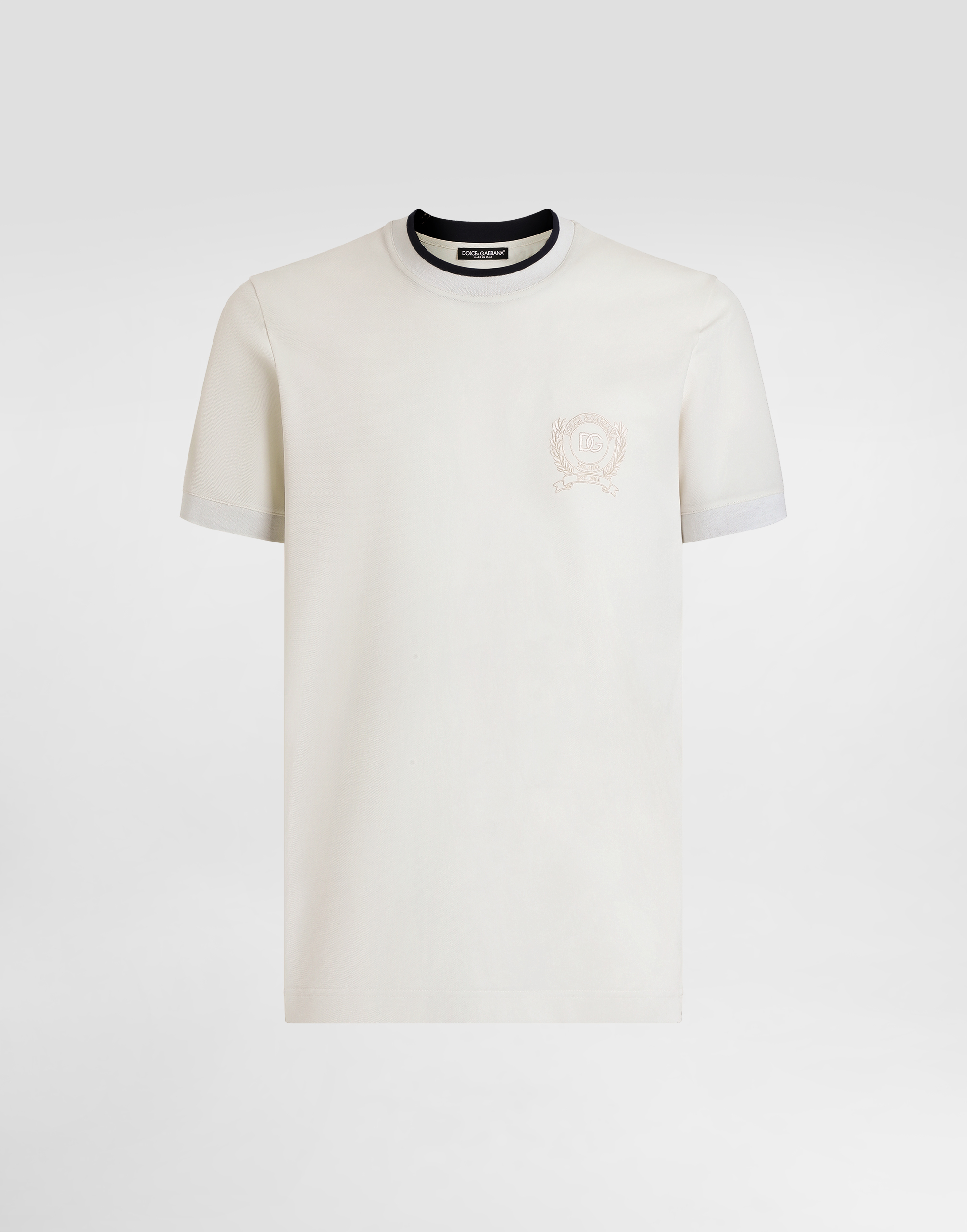 Dolce & Gabbana White Technical Piqué Cotton Tshirt With Embroidery In Gray