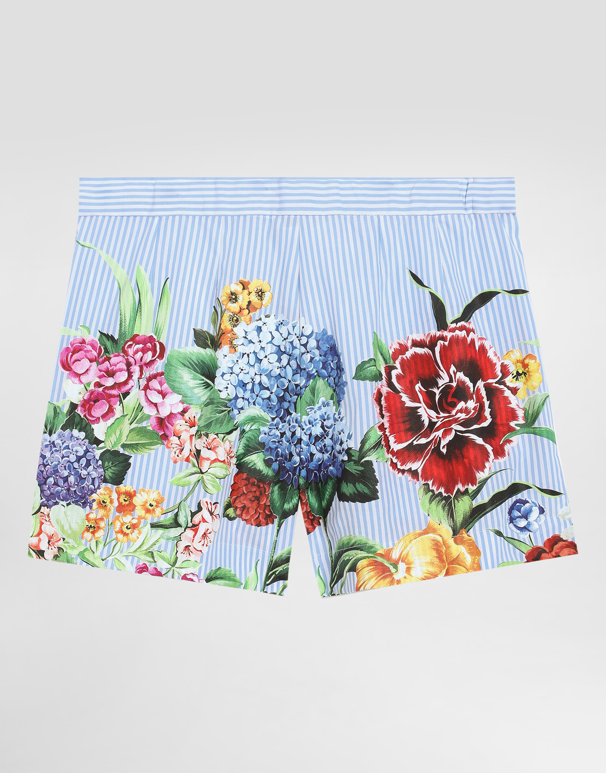 Striped poplin shorts with floral print