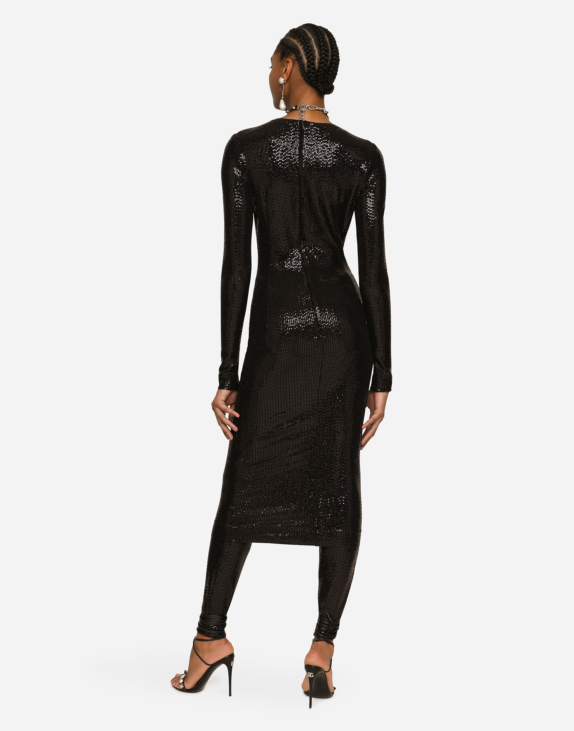 Shop Dolce & Gabbana Jersey Midi Dress With Sequins In Black