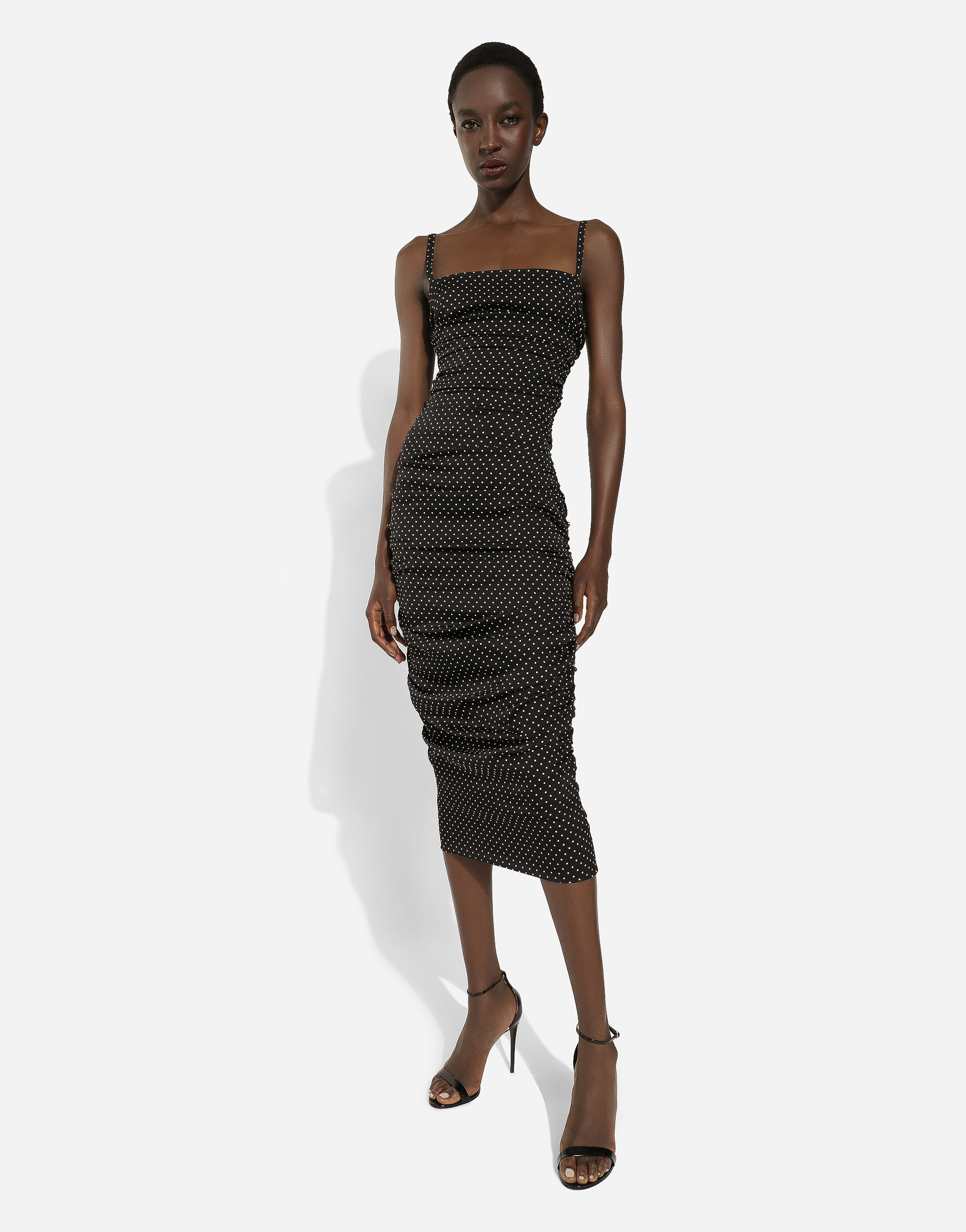 Shop Dolce & Gabbana Charmeuse Sheath Dress With Micro Polka-dot Print: