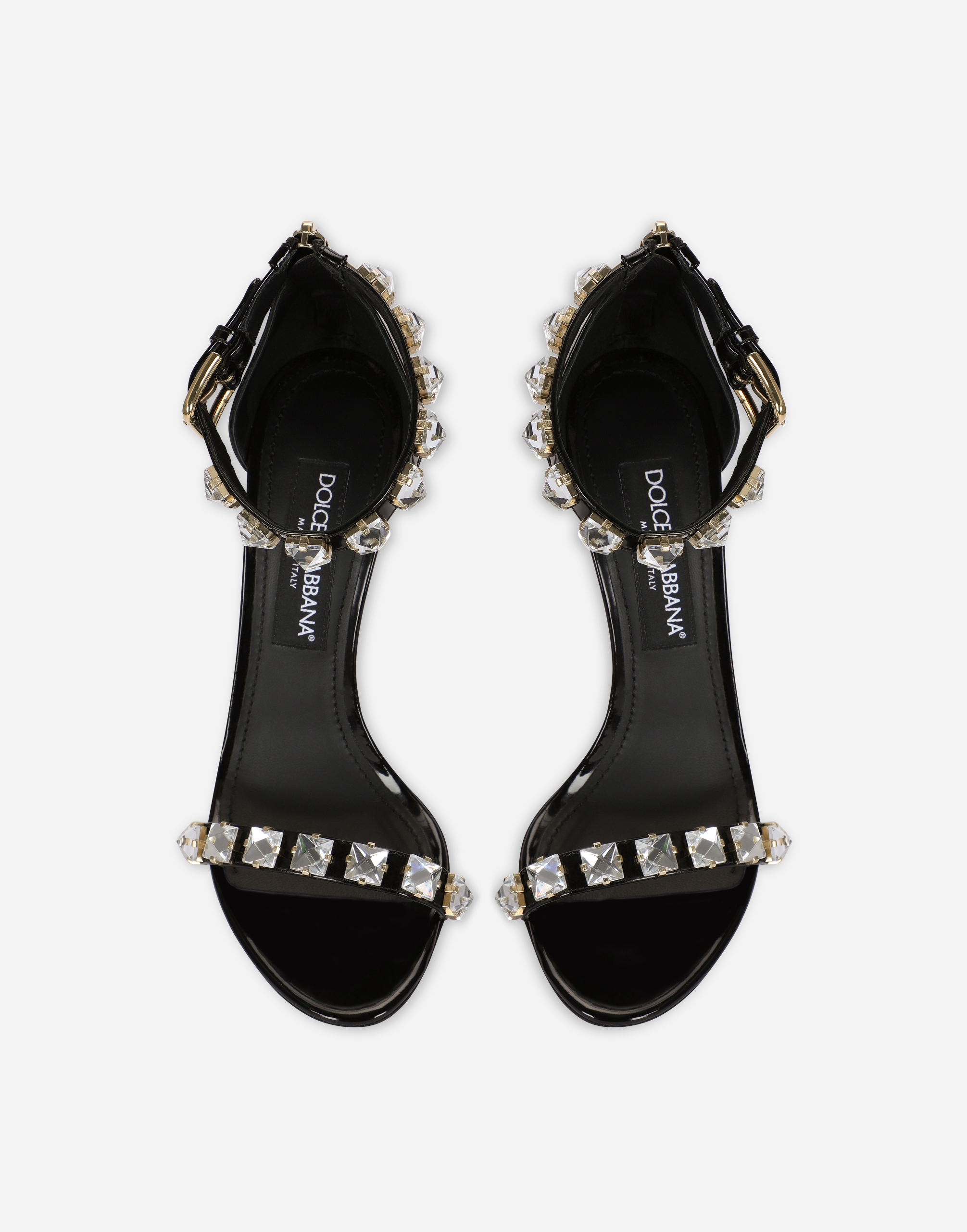 DOLCE & GABBANA POLISHED CALFSKIN SANDALS WITH RHINESTONES
