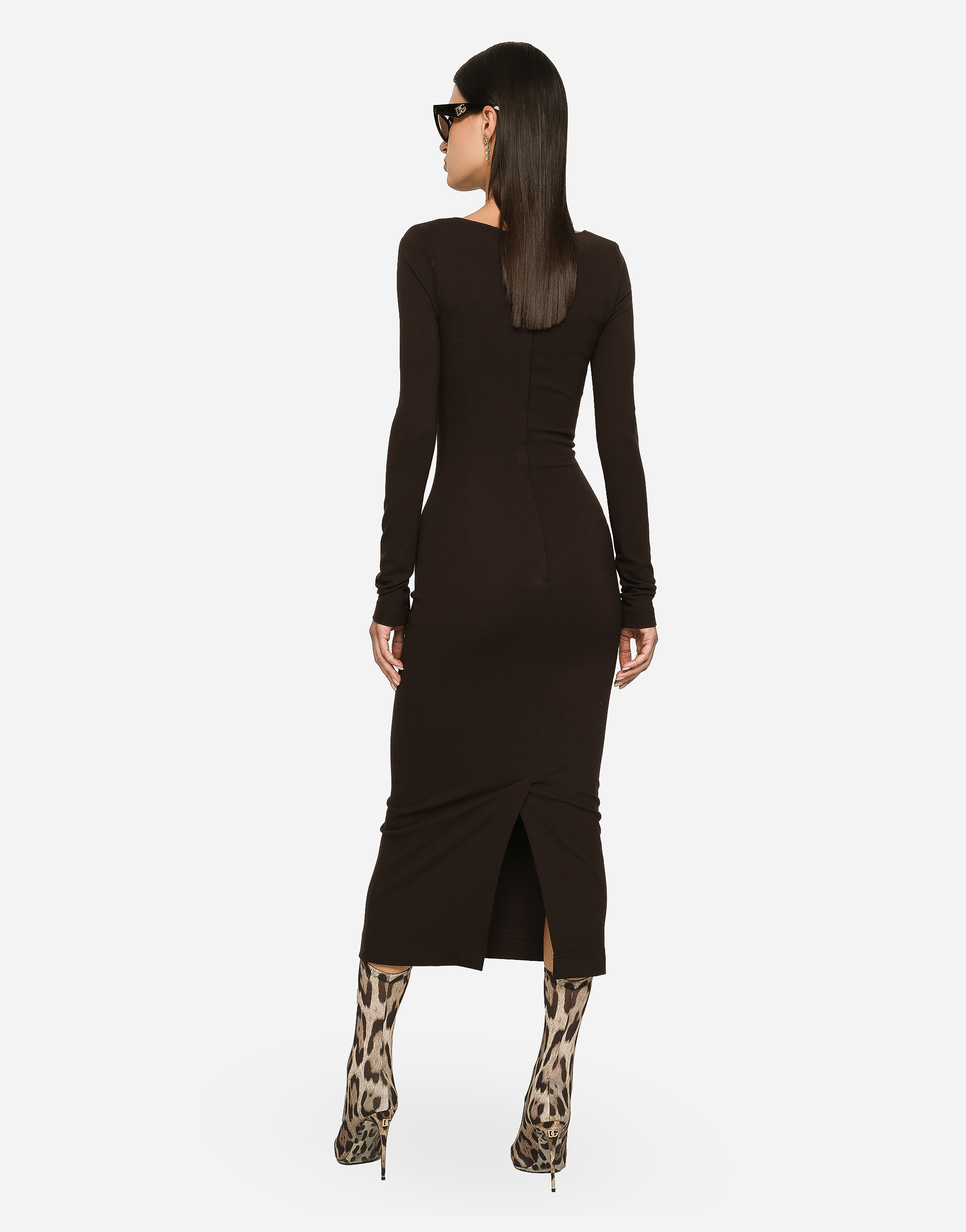 DOLCE & GABBANA TECHNICAL JERSEY CALF-LENGTH DRESS