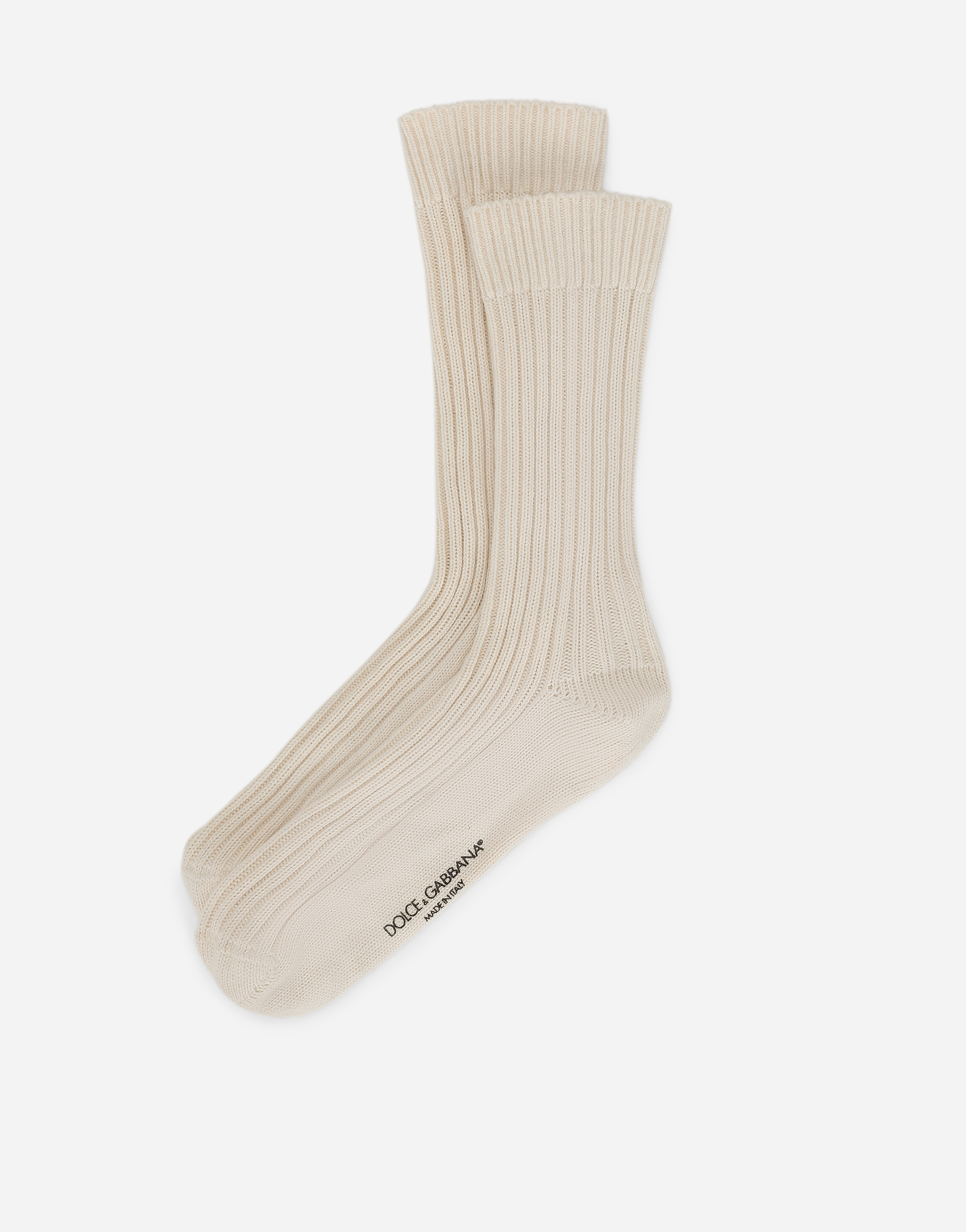 Shop Dolce & Gabbana Ribbed Cotton And Wool Socks In Grey