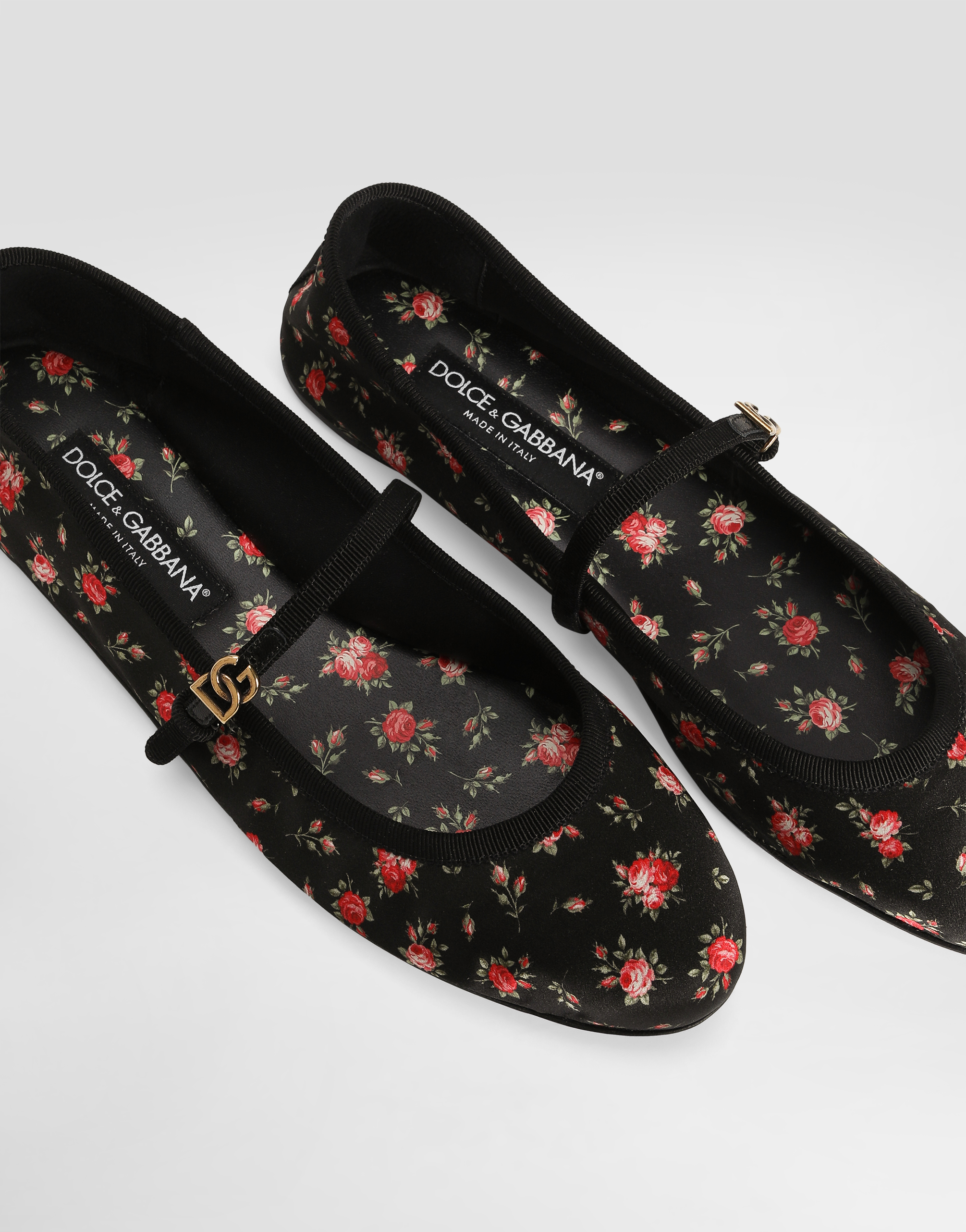 Dolce & Gabbana Vally Floral-print Ballet Flats In Black