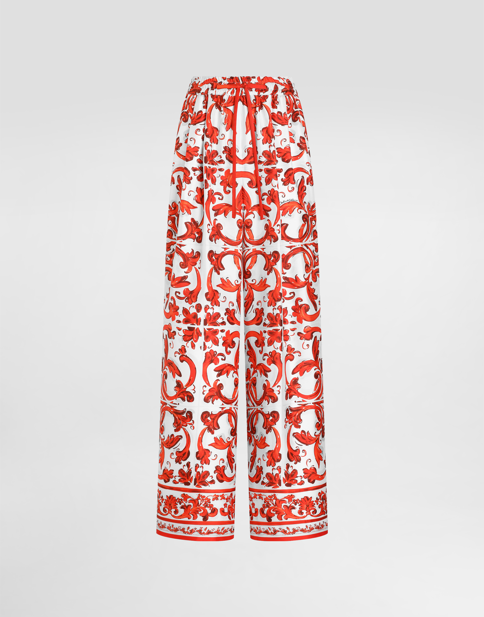パンツ DOLCE&GABBANA Majolica-print silk trousers in Multicolor for Women