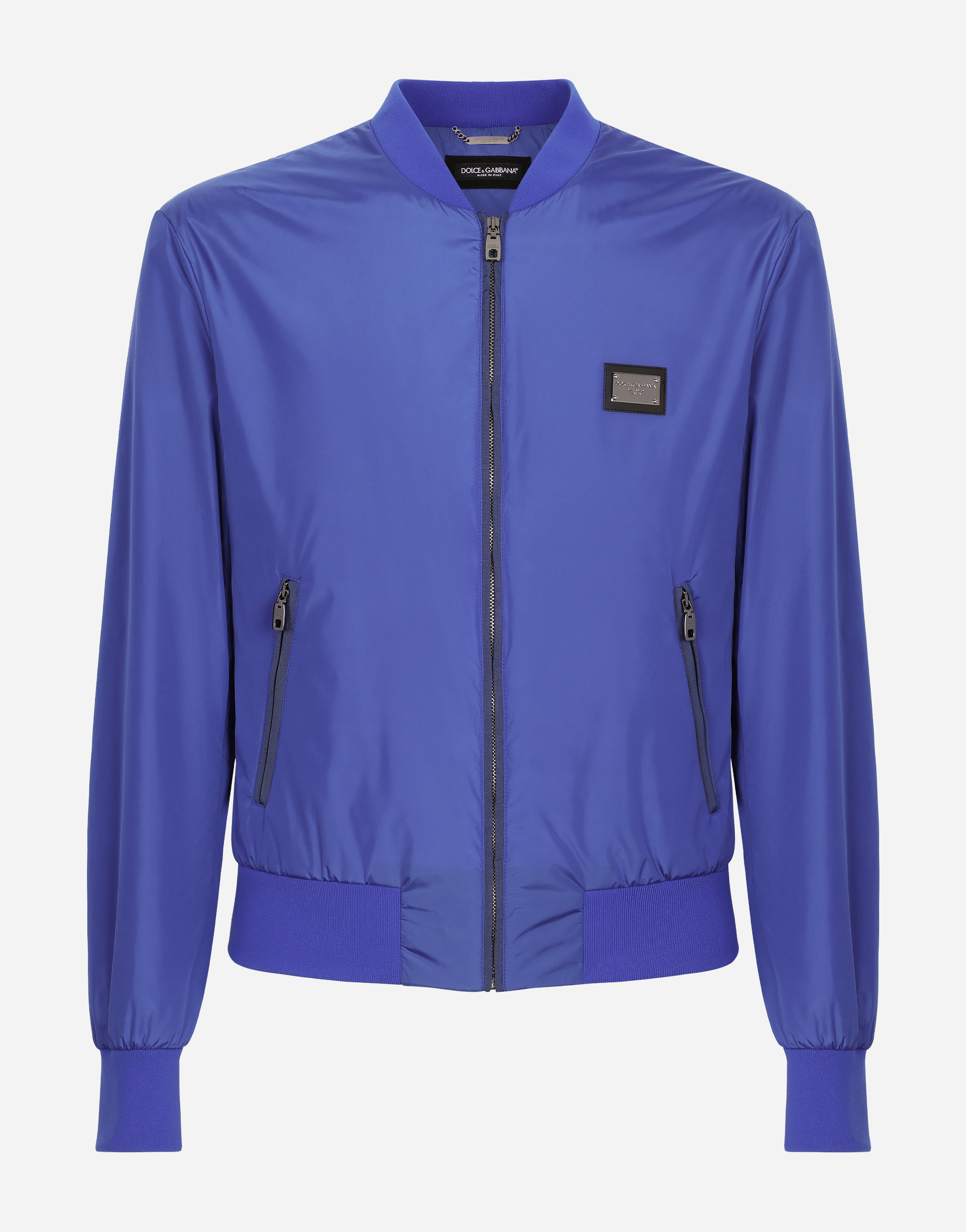 Dolce & Gabbana Nylon Jacket With Branded Tag - Man Coats And Jackets Blue Fabric