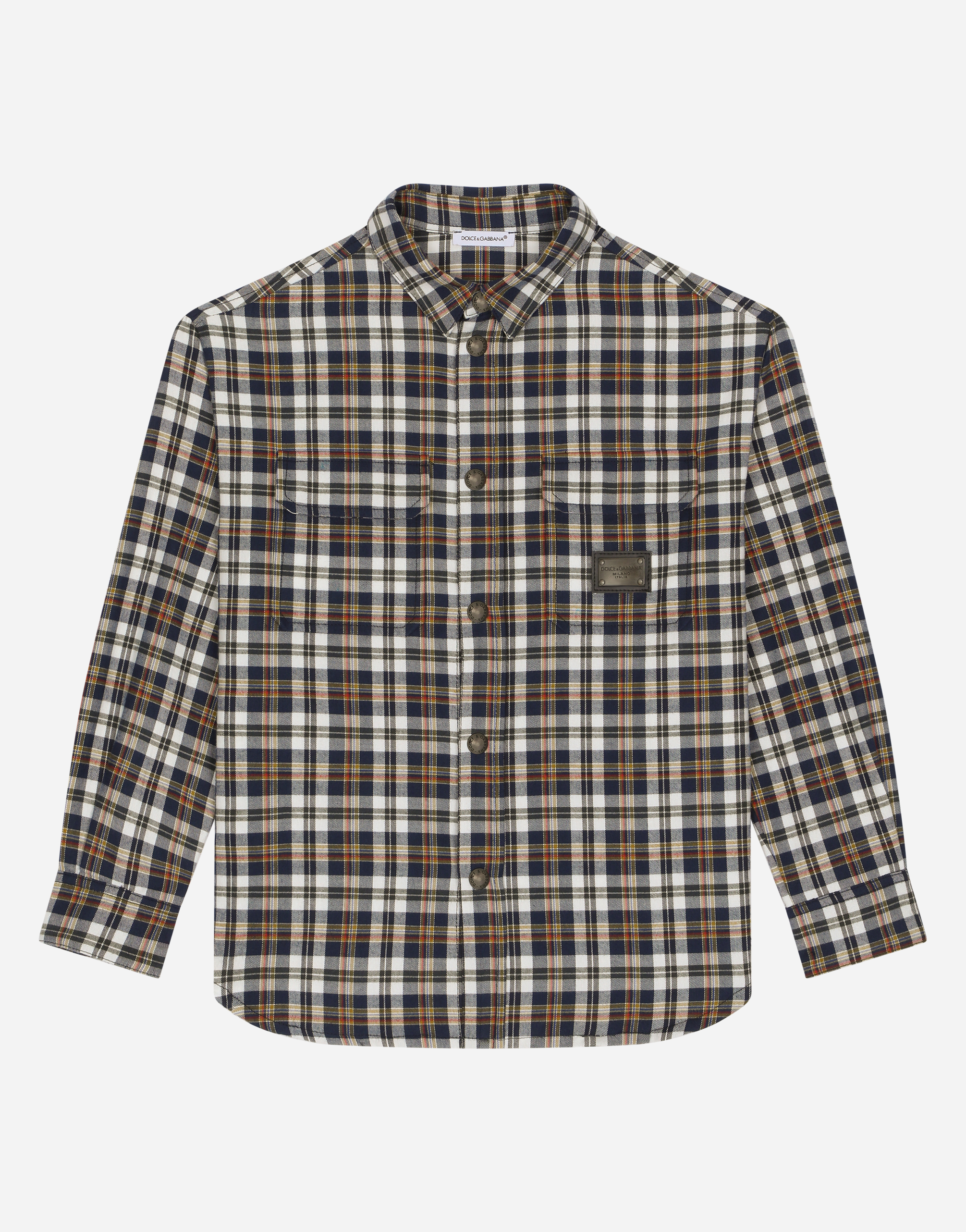 DOLCE & GABBANA COTTON FLANNEL SHIRT WITH LOGO TAG