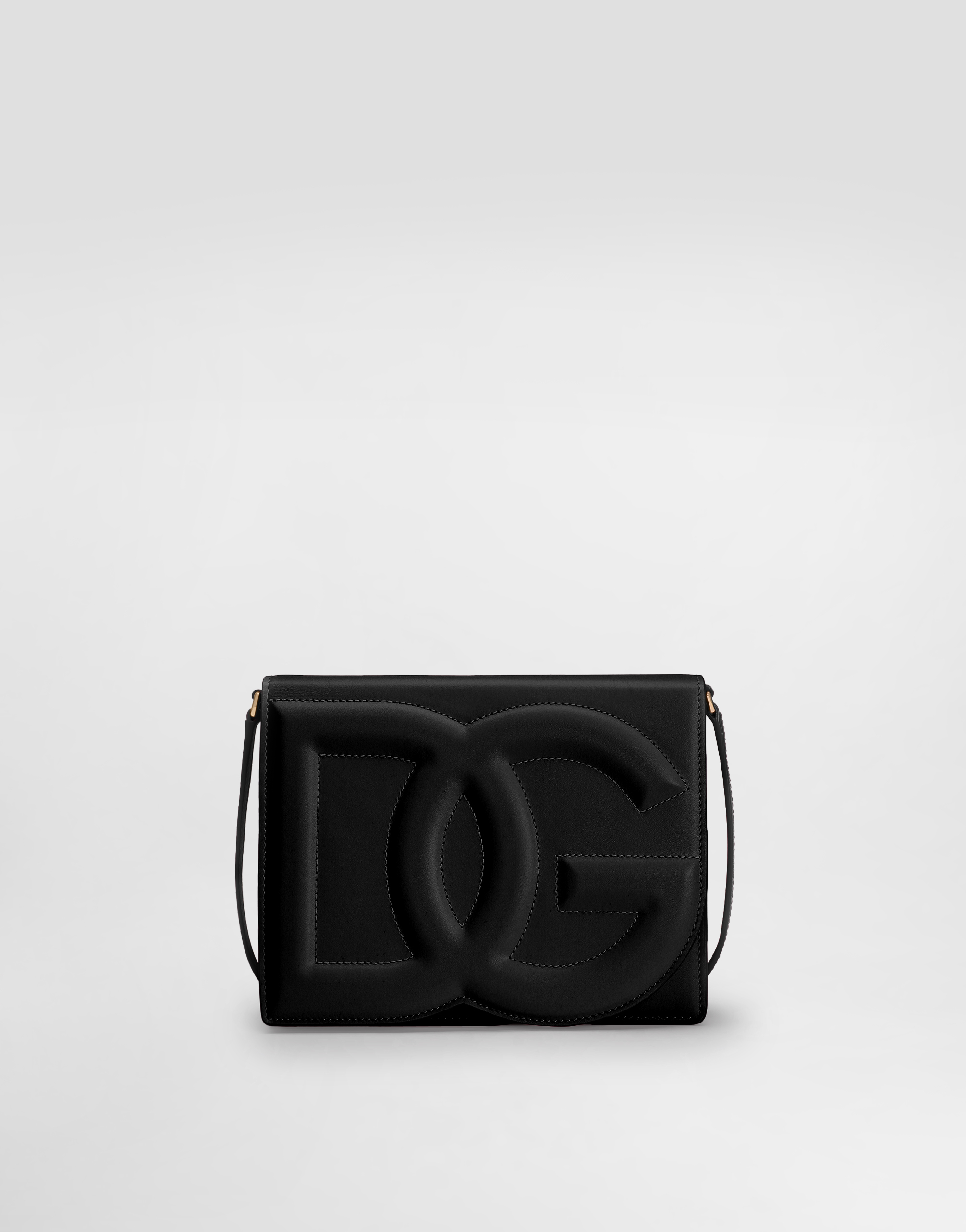 Dolce & Gabbana Calfskin Crossbody Bag With Logo - Woman Shoulder And Crossbody Bags Black Leather Onesize