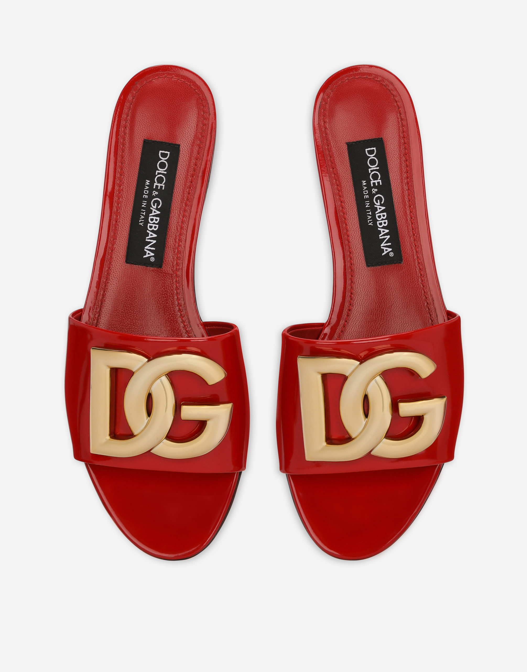DOLCE & GABBANA POLISHED CALFSKIN SLIDERS WITH DG LOGO