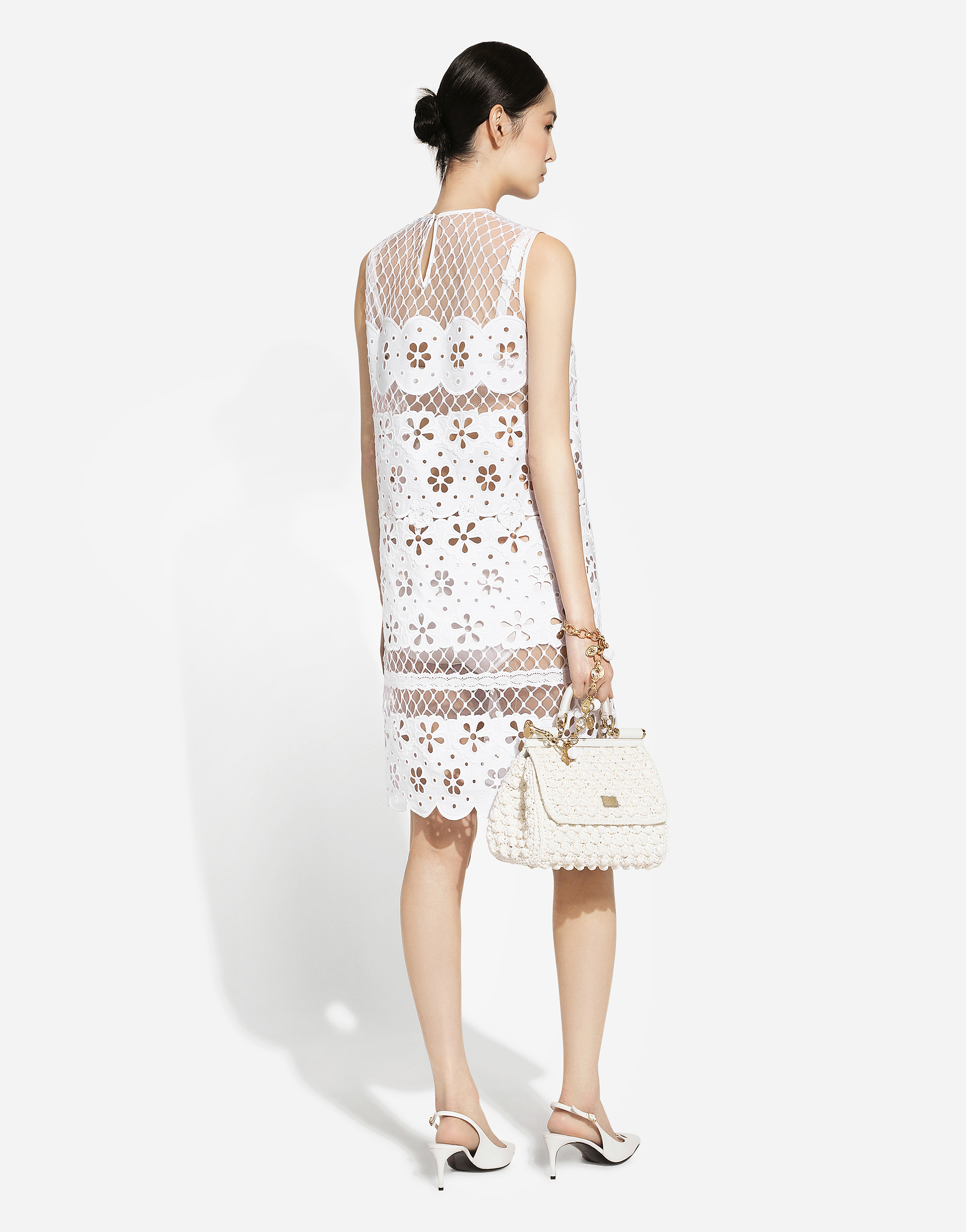 Dolce & Gabbana Short Cotton Dress With Cut-out Detailing In ホワイト