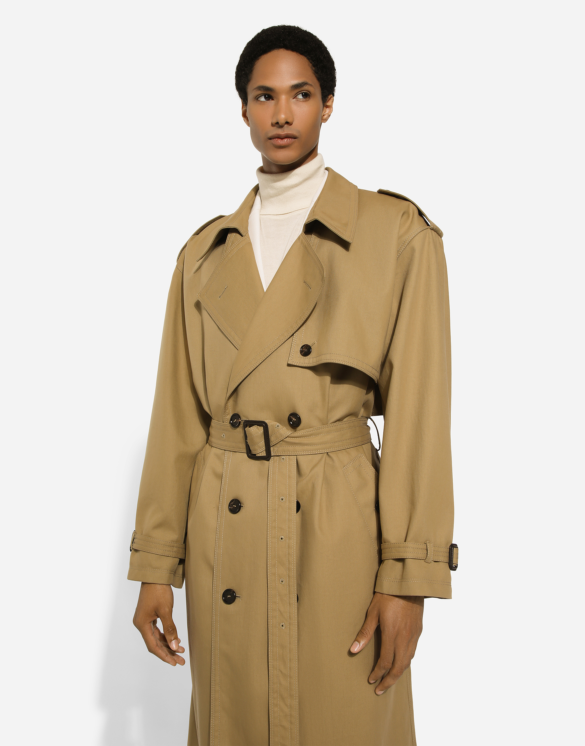 Shop Dolce & Gabbana Double-breasted Cotton Trench Coat In ベージュ