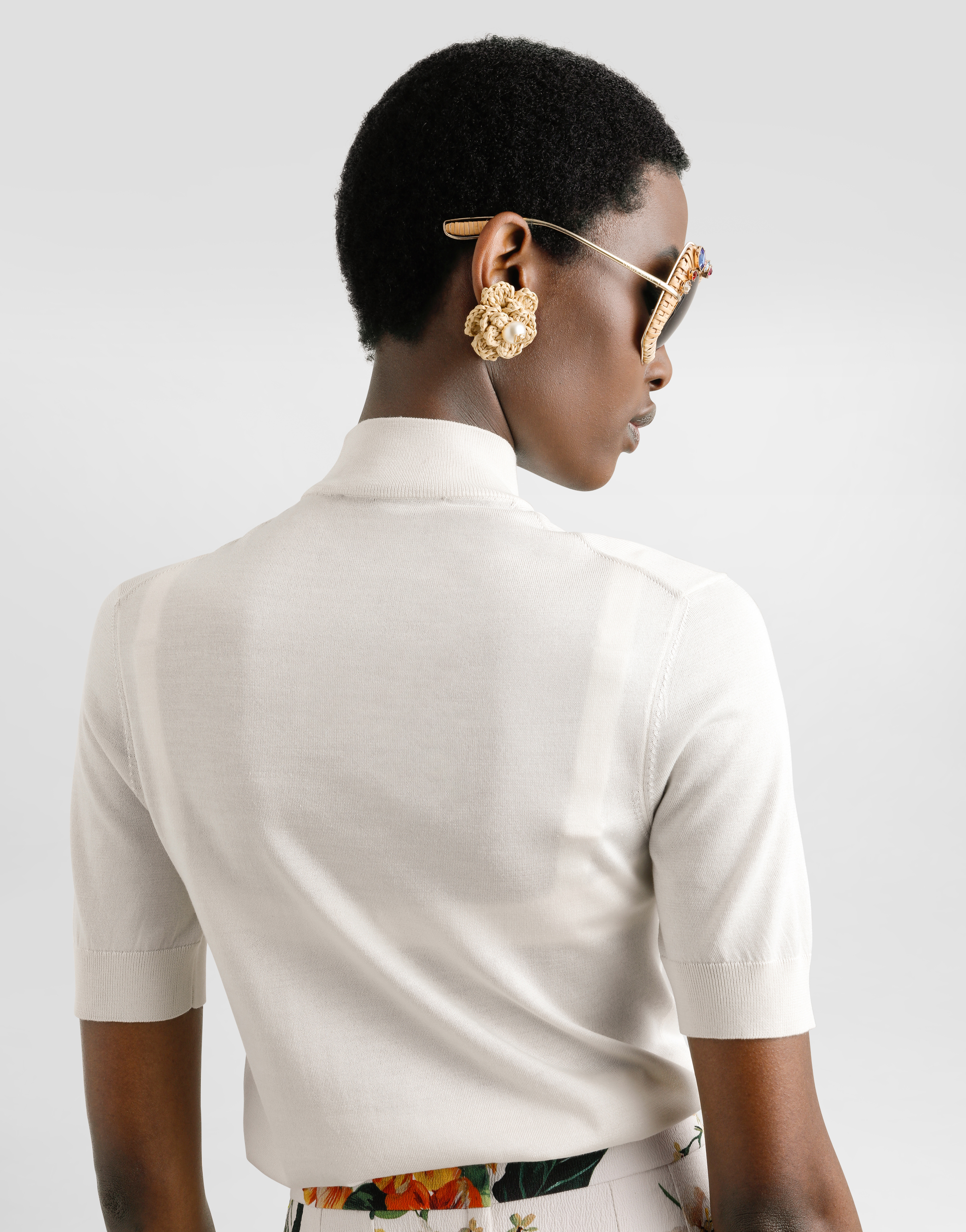 Dolce & Gabbana Embellished Turtleneck Silk Top In White