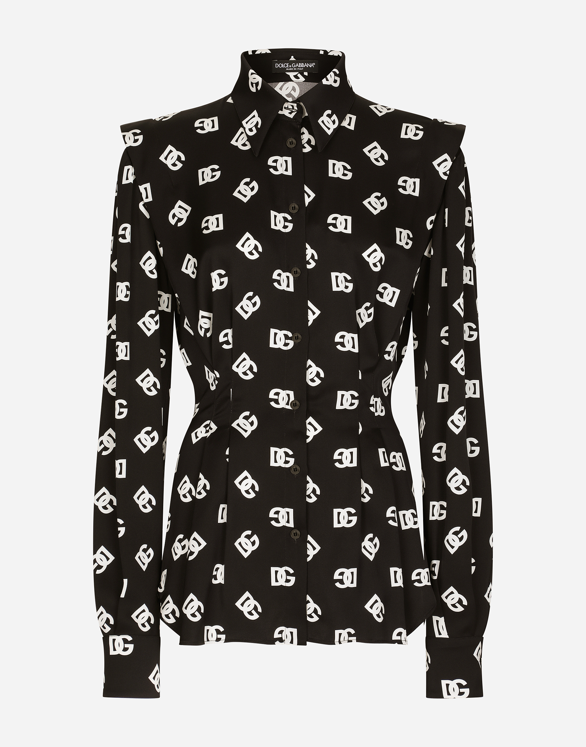 Shop Dolce & Gabbana Charmeuse Shirt With All-over Dg Logo Print In Multicolor