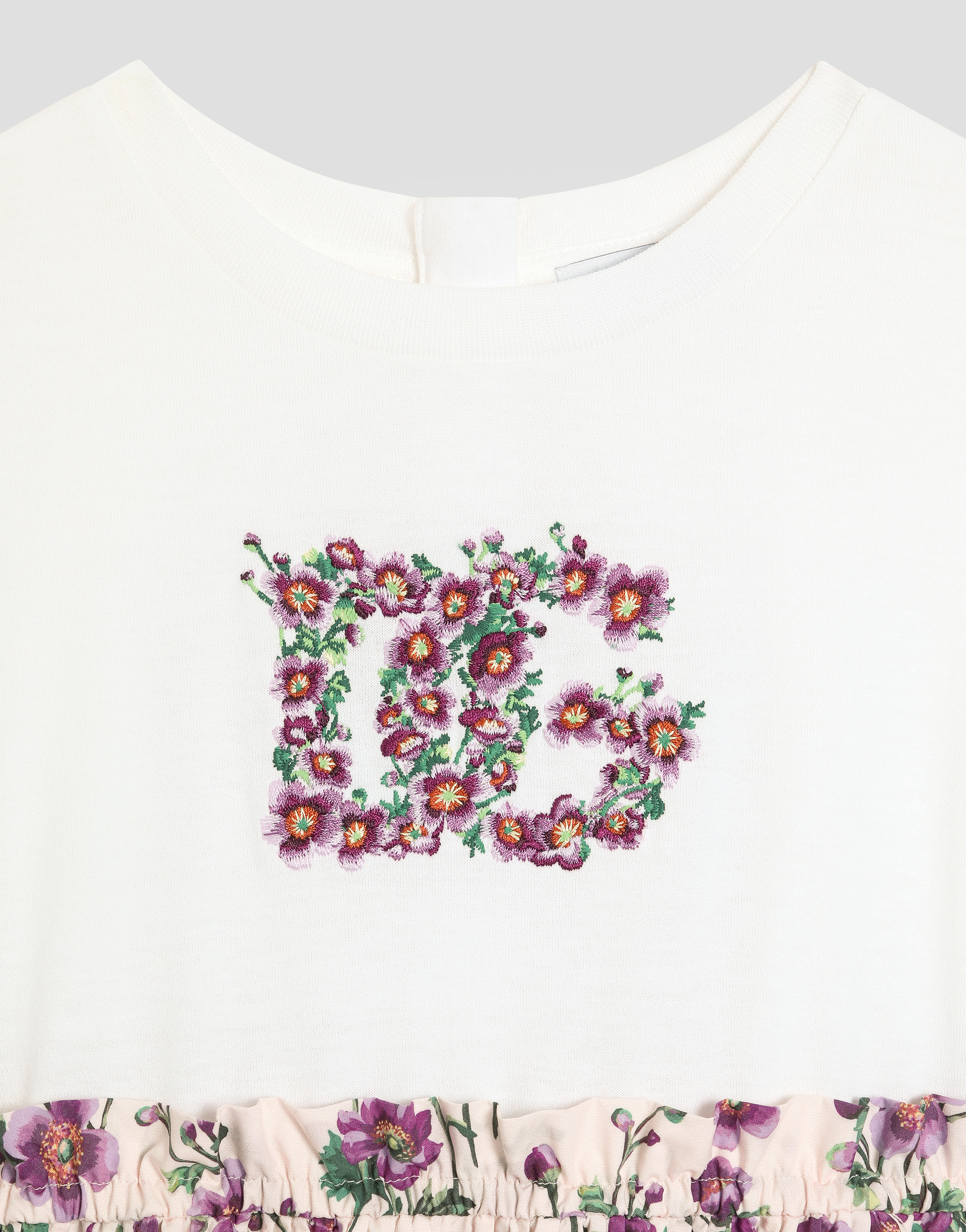 Dolce & Gabbana Flower-print Jersey And Poplin Dress In White