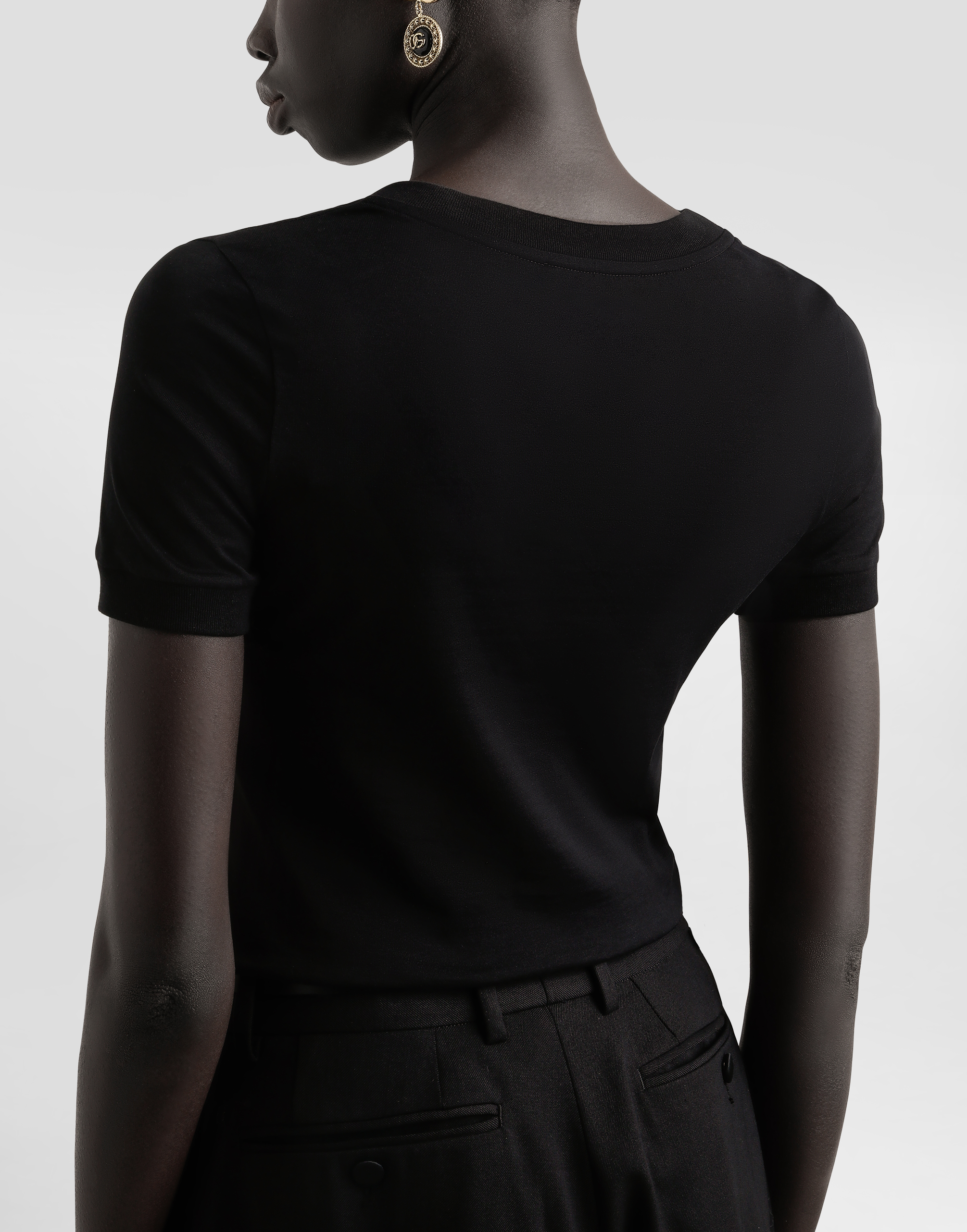 Dolce & Gabbana Embellished Round Neck Short Sleeves Top In Black
