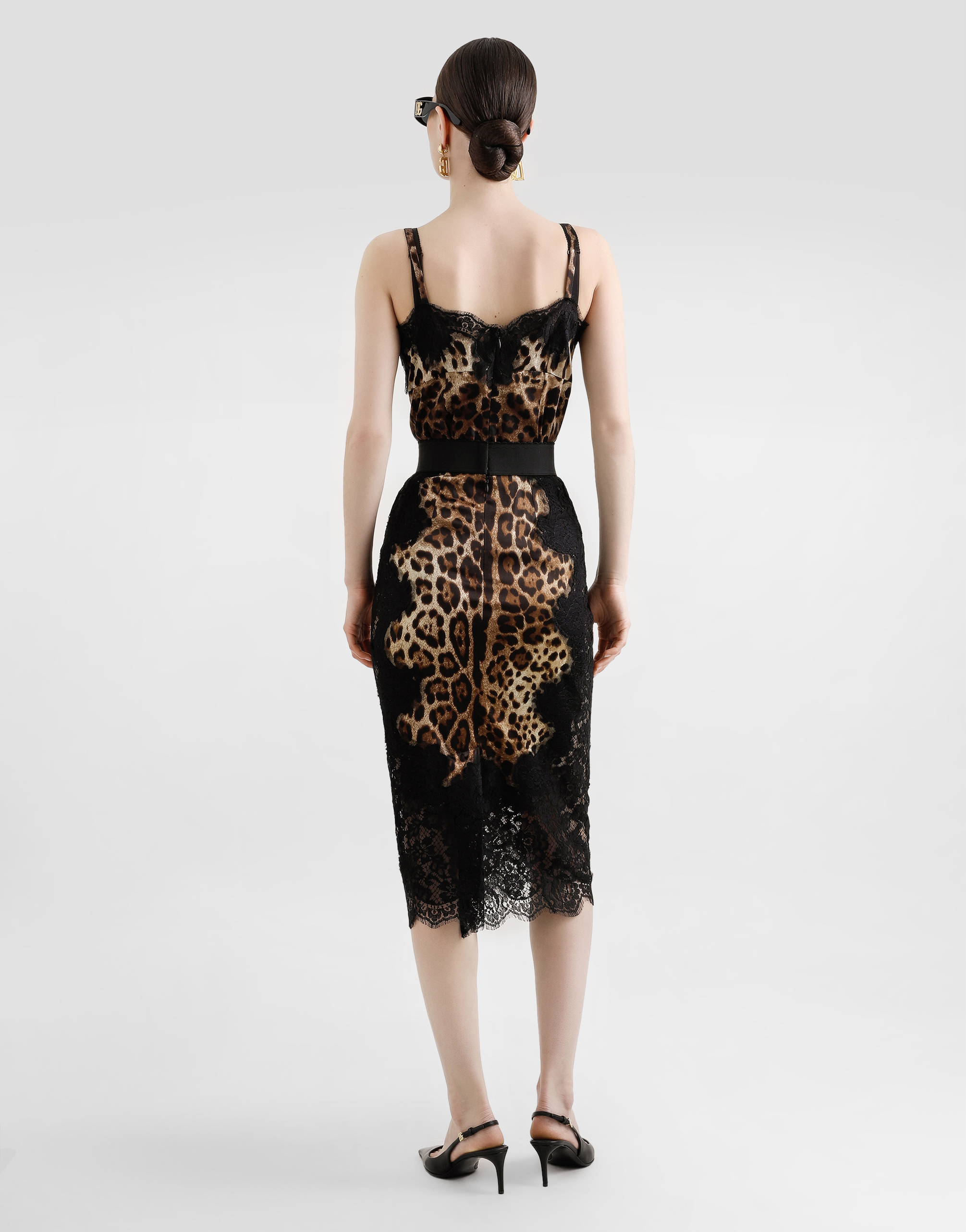  Dolce & Gabbana Jupe Mi-longue En Satin à Imprimé Léopard Et Empiècements En Dentelle - Femme Jupes Imprim� Animalier Coton 38 